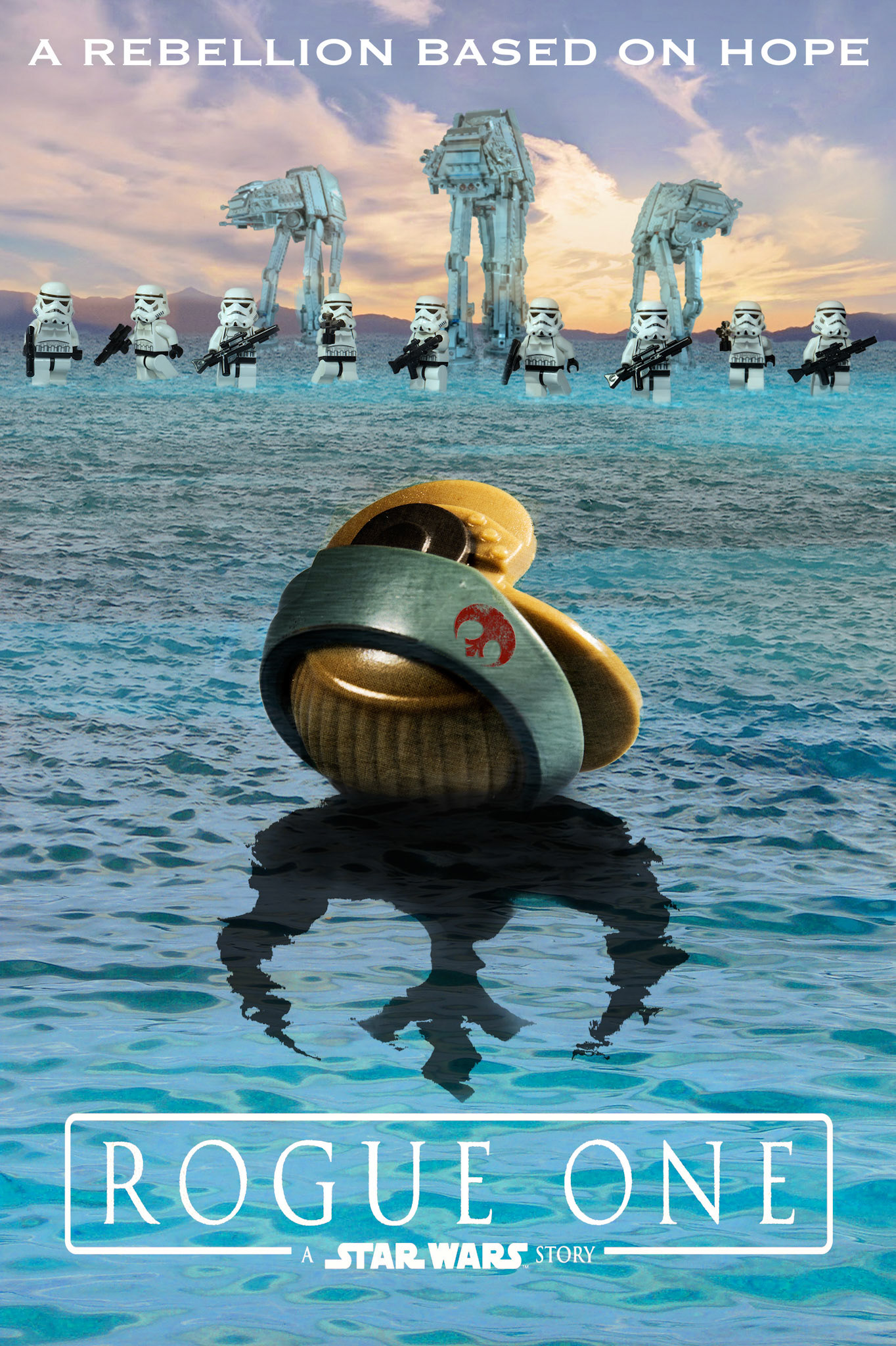 A riff on the Rogue One: A Star Wars Story poster, made from LEGO