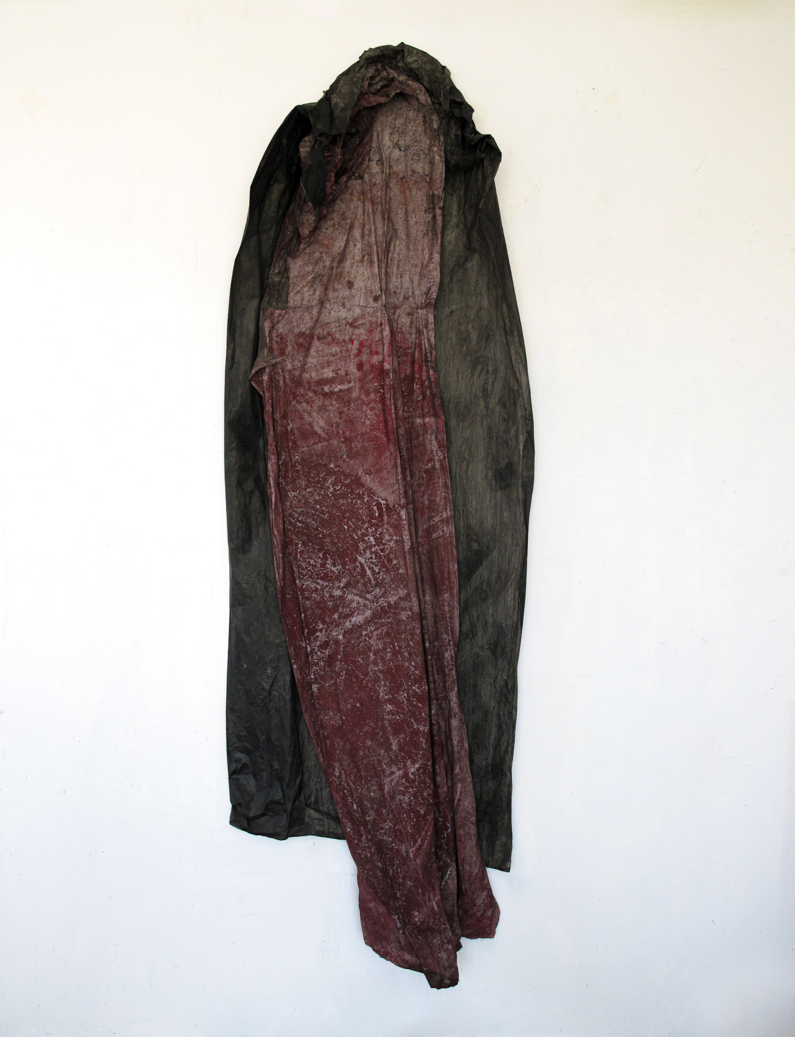 Shroud I, 2019, mixed media on paper, magnets, 230x75x40 cm