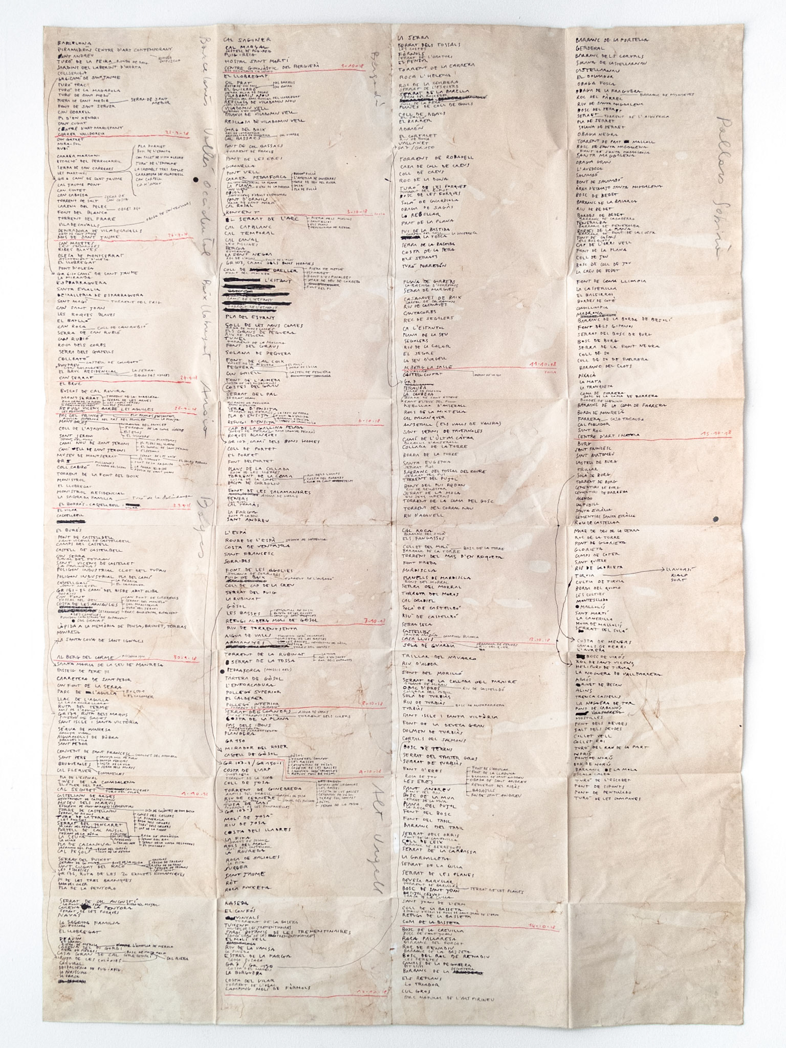 833 place names (La Entrega I), 2018, mixed media on paper, 150x100 cm