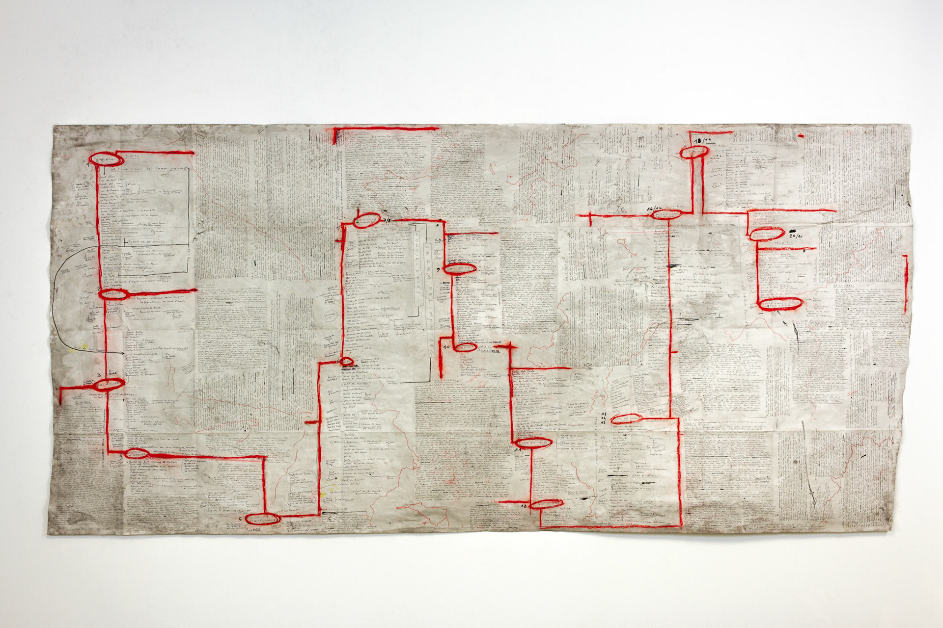 Map of a Journey I (Grand Tour 2020), 2020, mixed media on paper, 150x300 cm