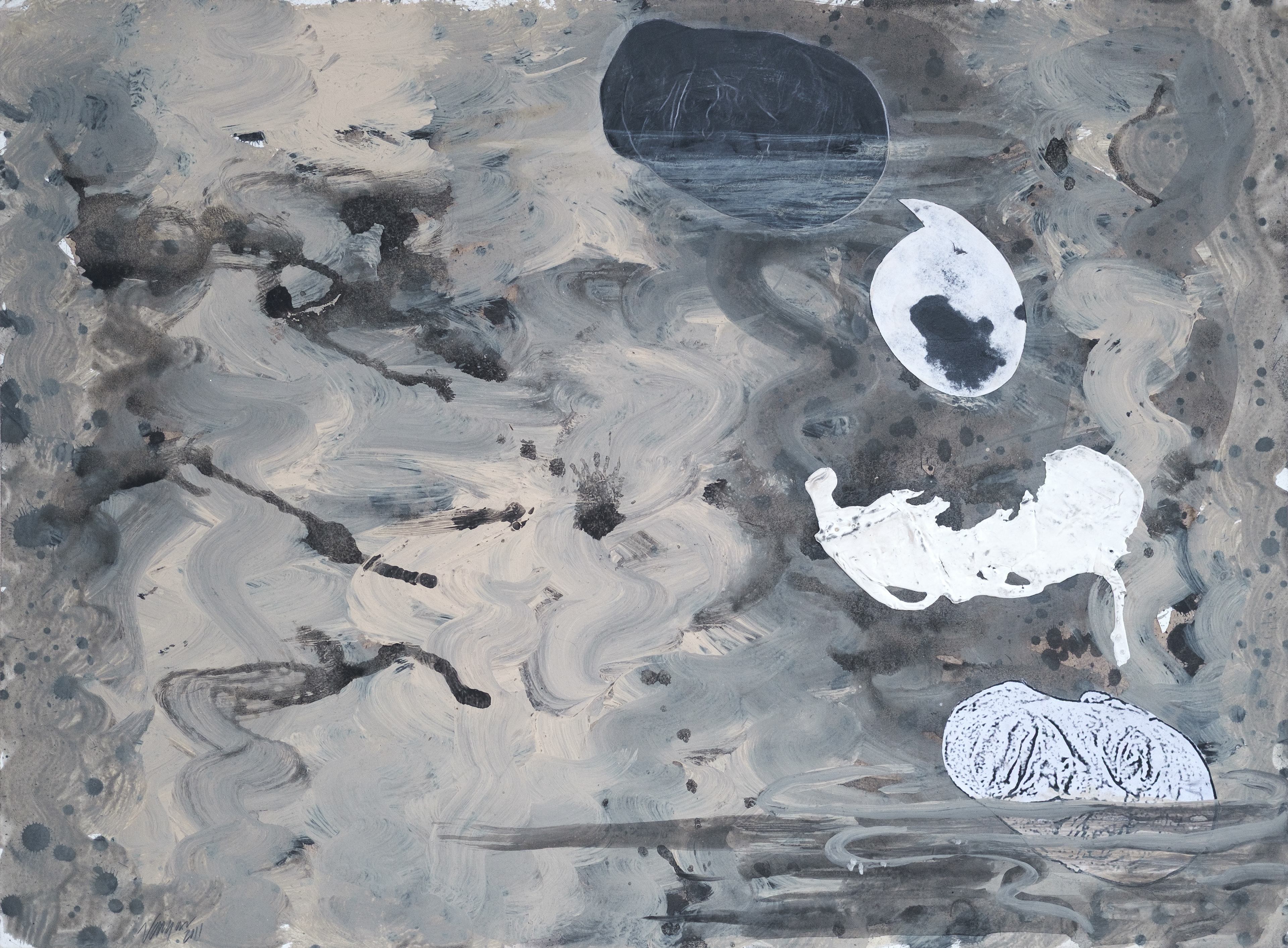 "Just Floating", 2011 | Acrylic, collage and graphite on paper | 22.5" x 30"