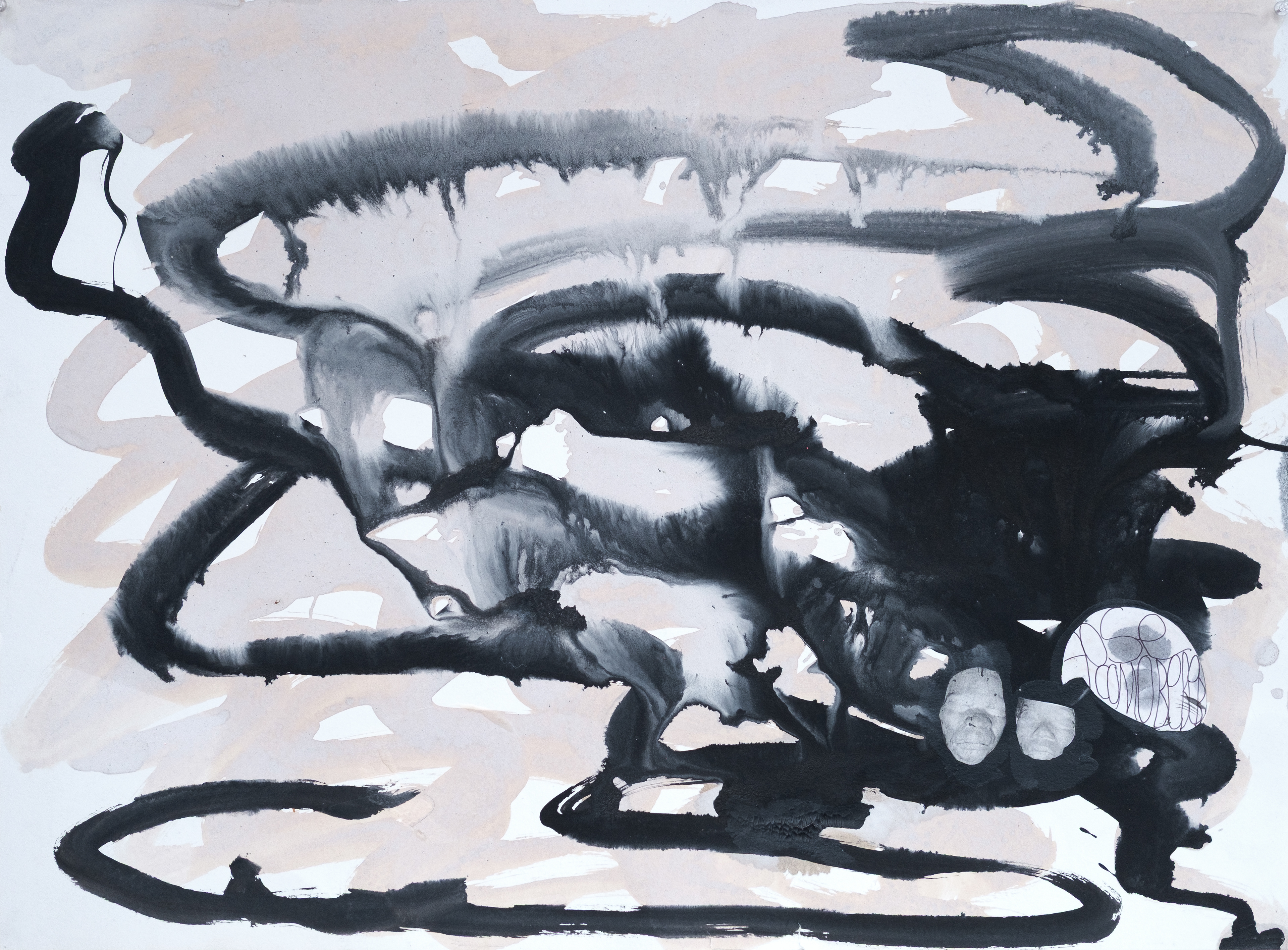 "Yo sé beber", 2011 | Acrylic, collage and graphite on paper | 22.5" x 30"