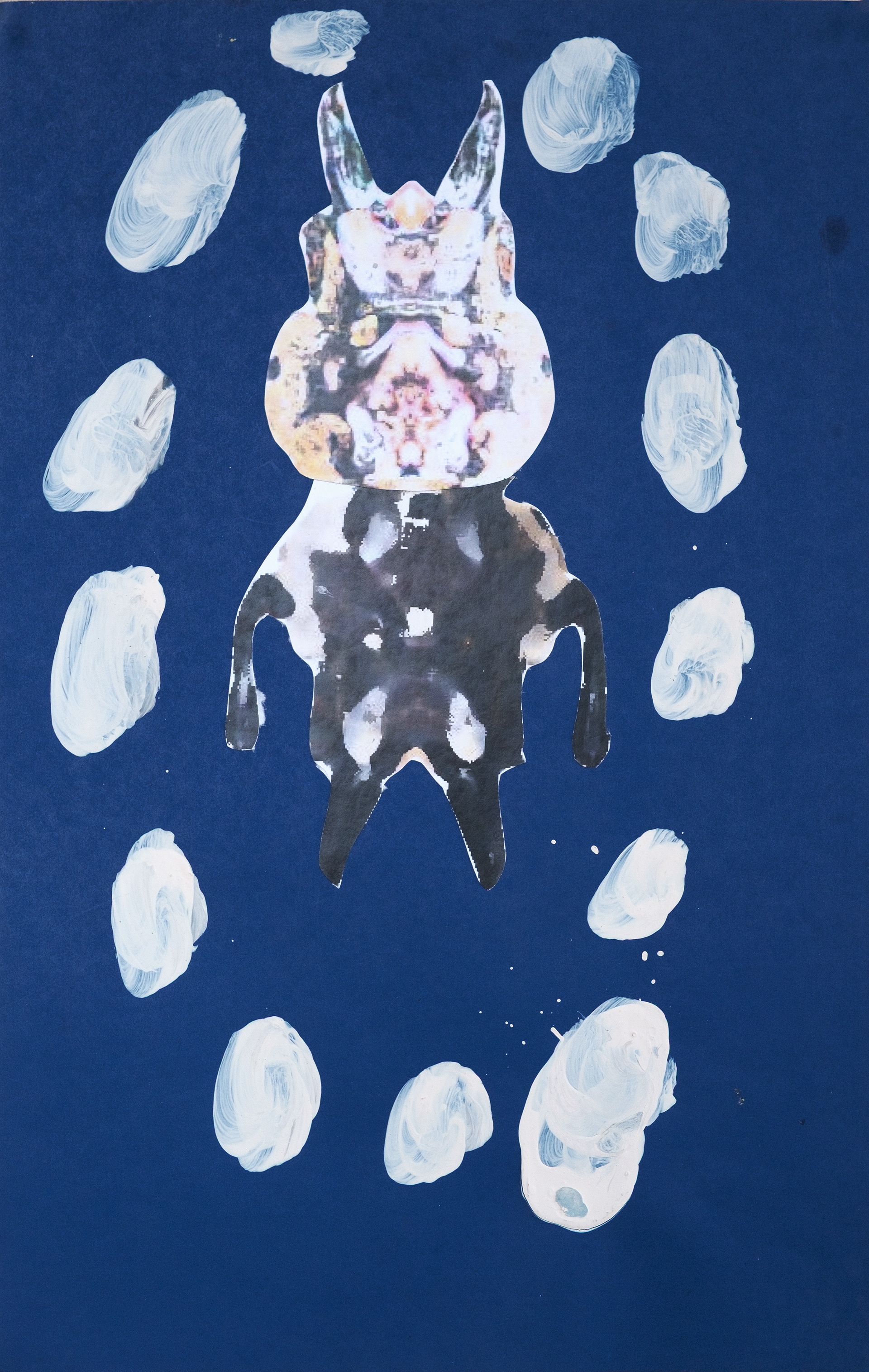 "Hovering IV", 2023 | Acrylici and collage on cardboard | 22" x 14"