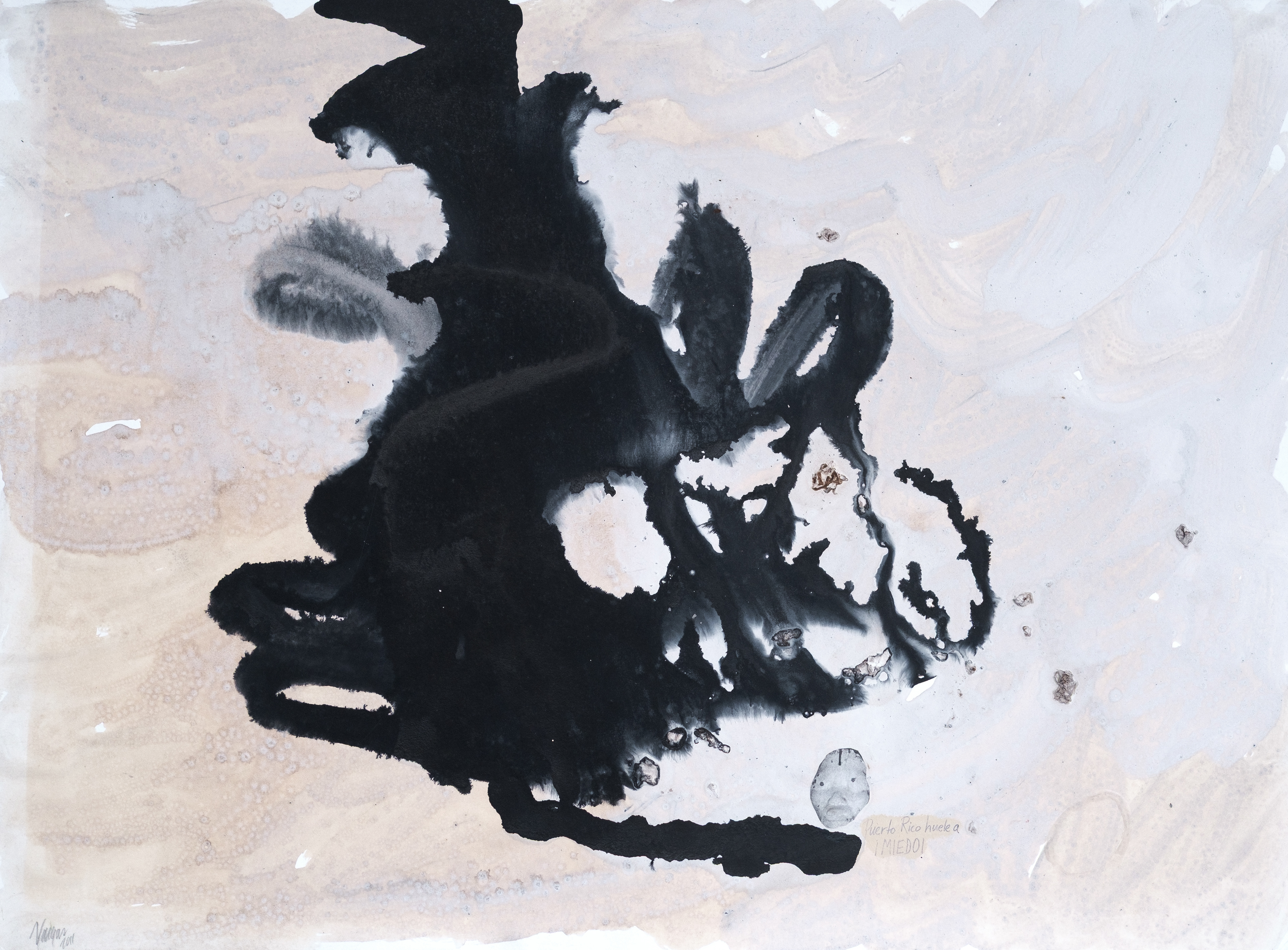 "Puerto Rico huele a miedo", 2011 | Acrylic, collage and graphite on paper | 22.5" x 30"