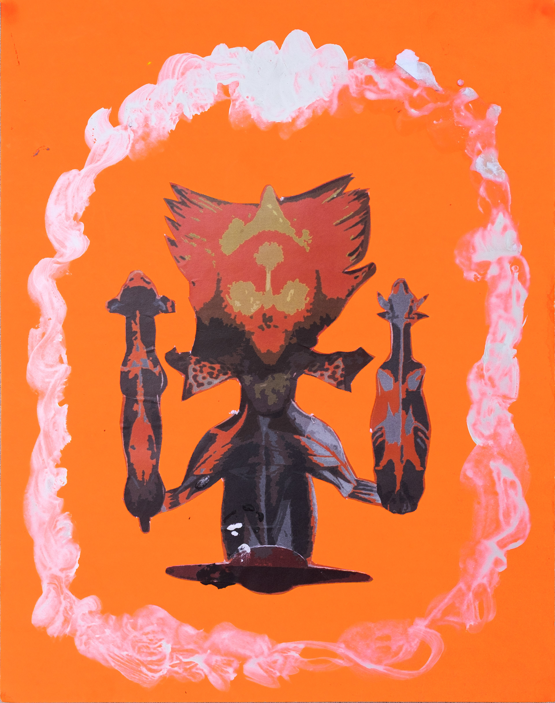 "Hovering V", 2023 | Acrylici and collage on cardboard | 14" x 11"