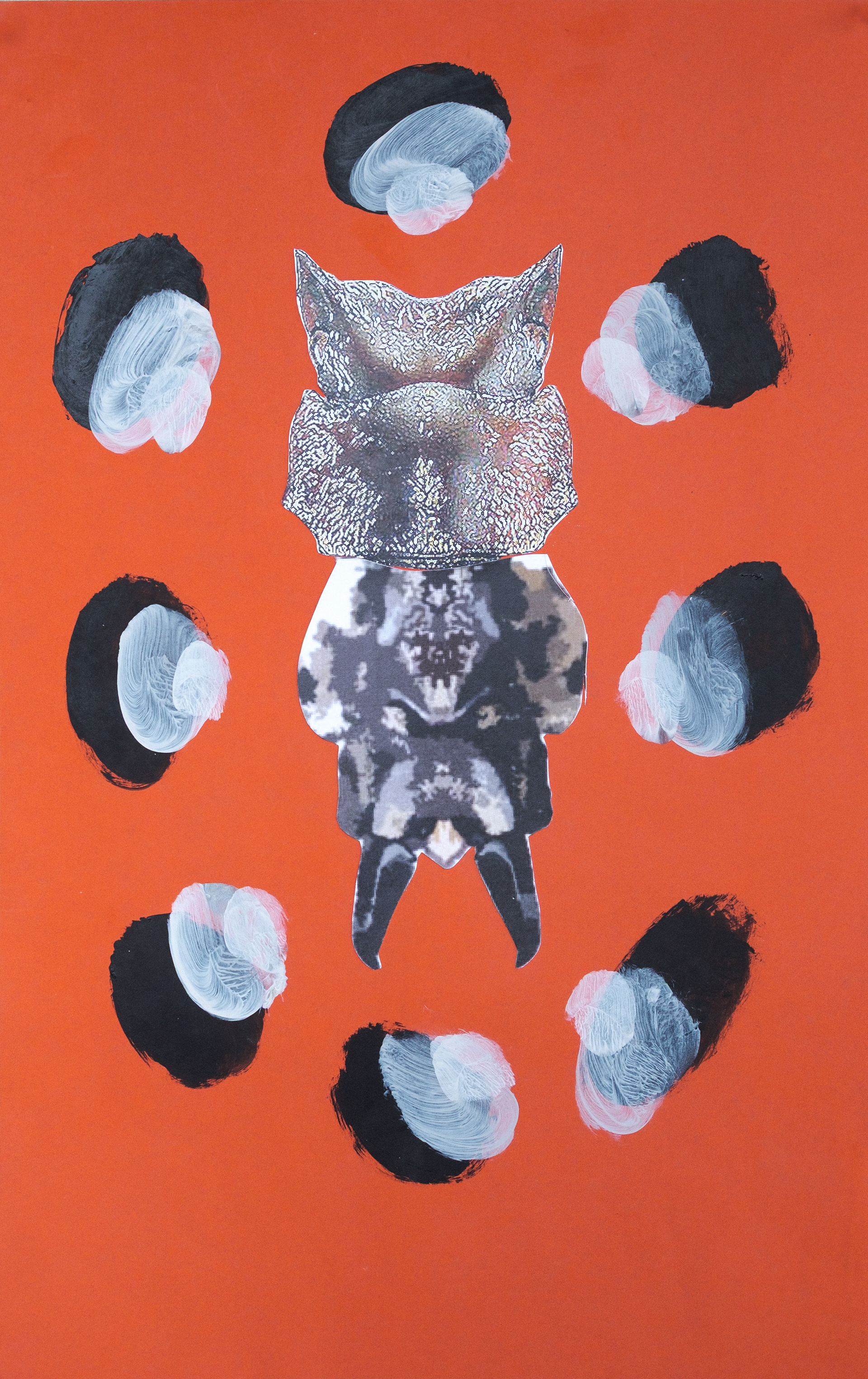 "Hovering I", 2023 | Acrylici and collage on cardboard | 22"x 14"