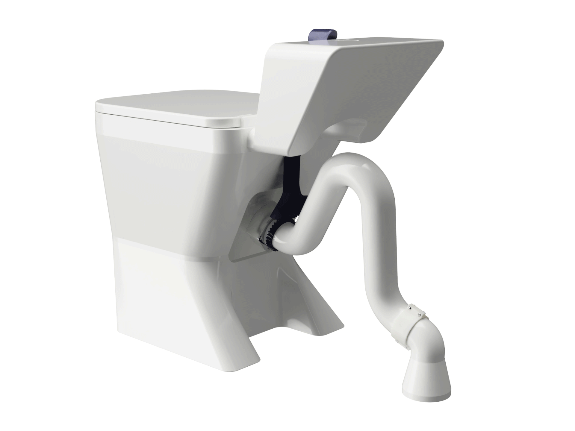 S trap swivels 90° and allows water to exit through gravity.