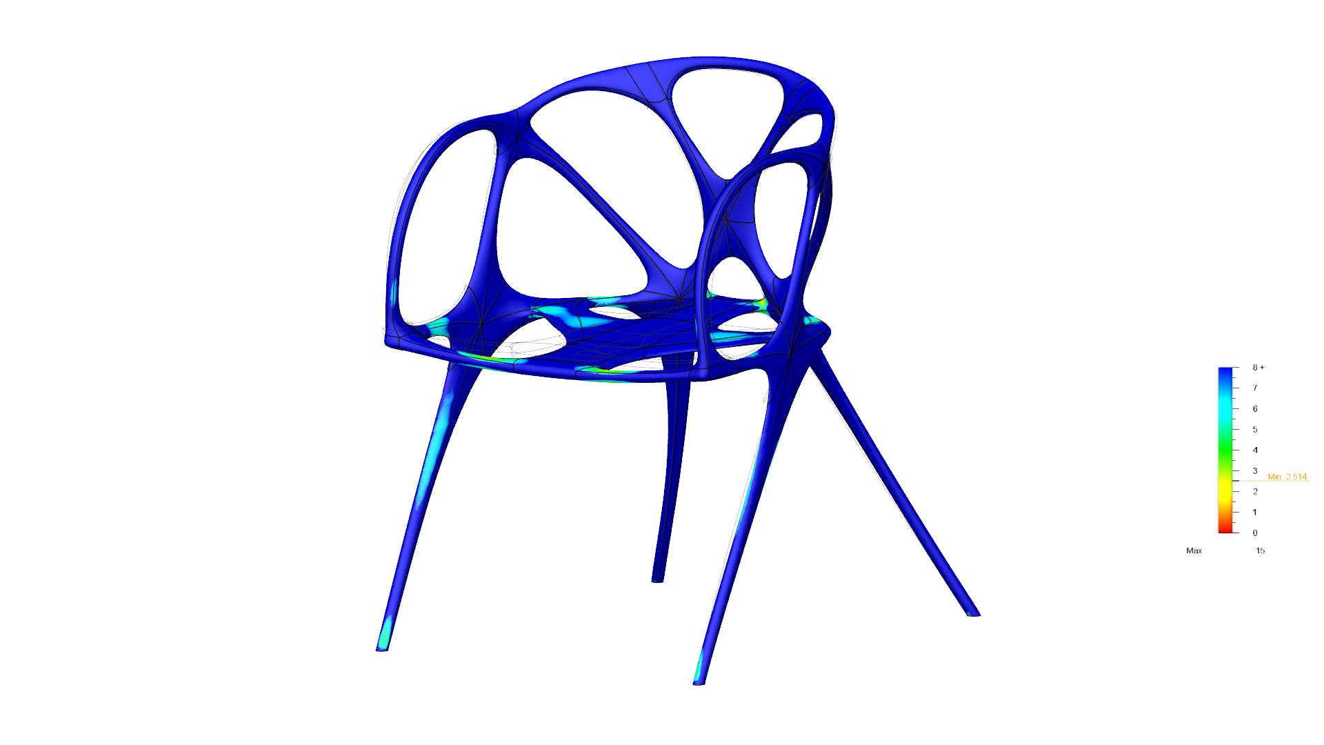 Static stress simulation of a 1000N load. Safety factor of 2.5.