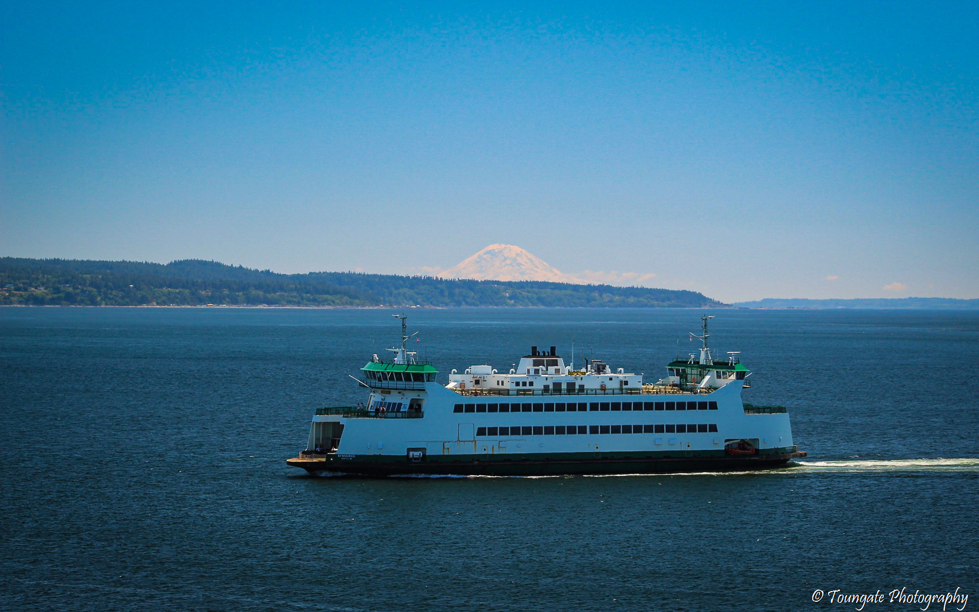 Ferry Passing Under Mt. Rainier