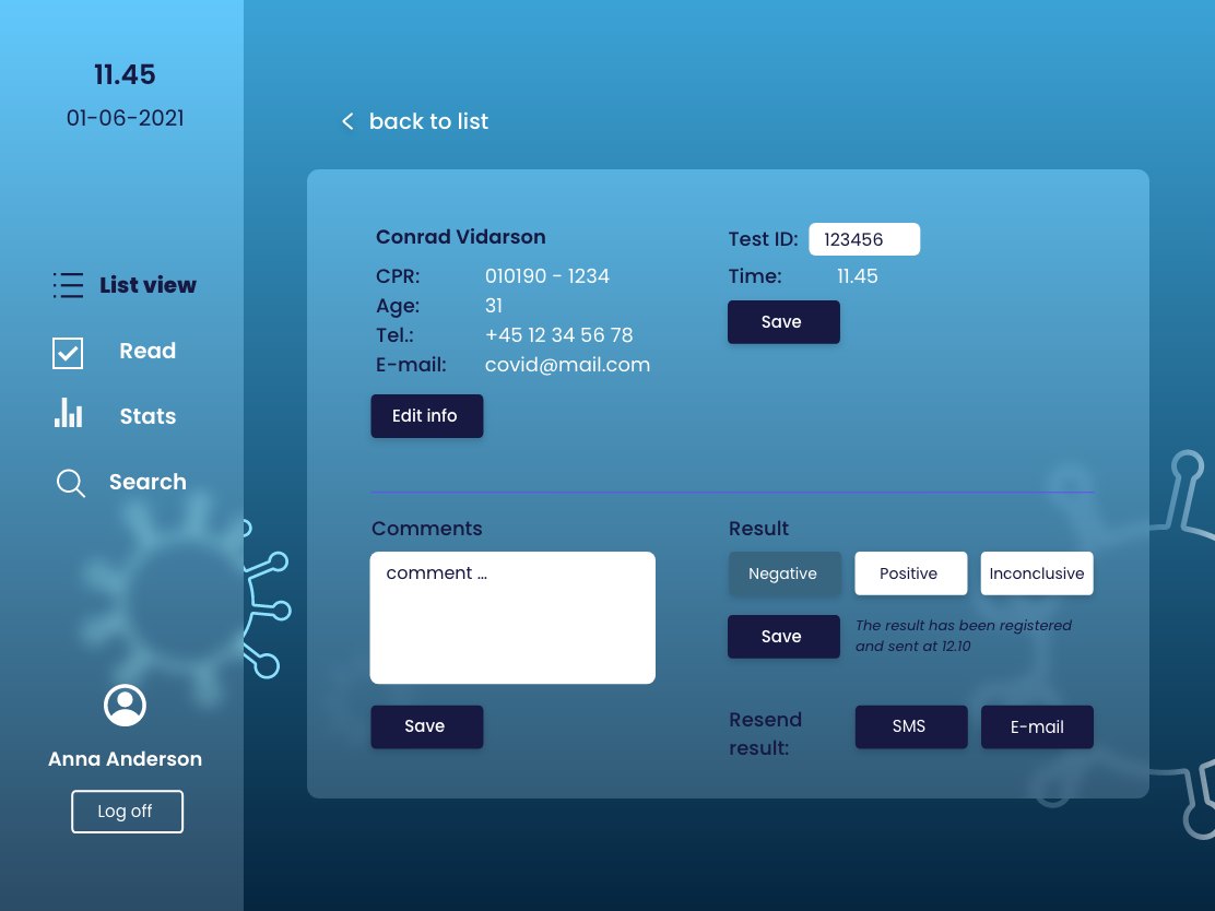This page will be shown when the person is tested. It can always be entered later on.