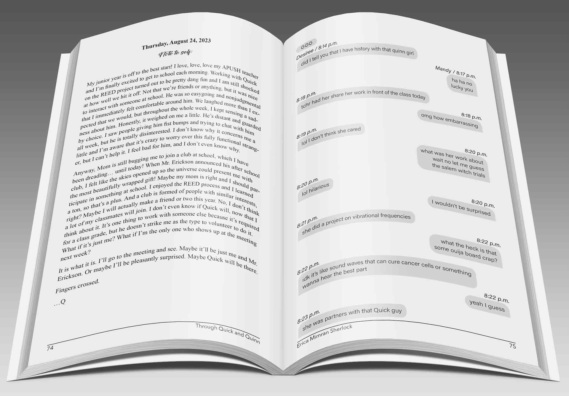 Through Quick & Quinn - Fun story with special formatting of text messaging - Interior for paperback on Amazon