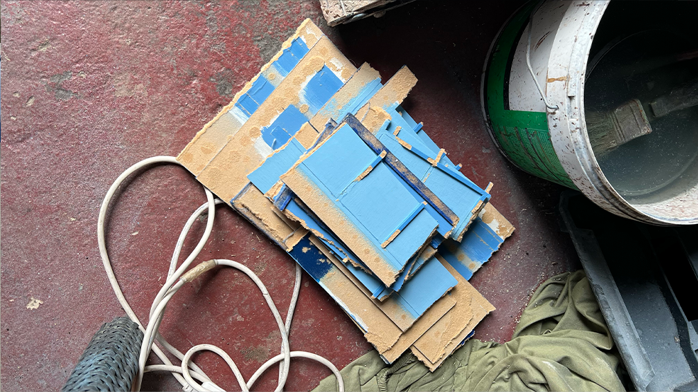 Torn-up pieces prior to being scrapped.