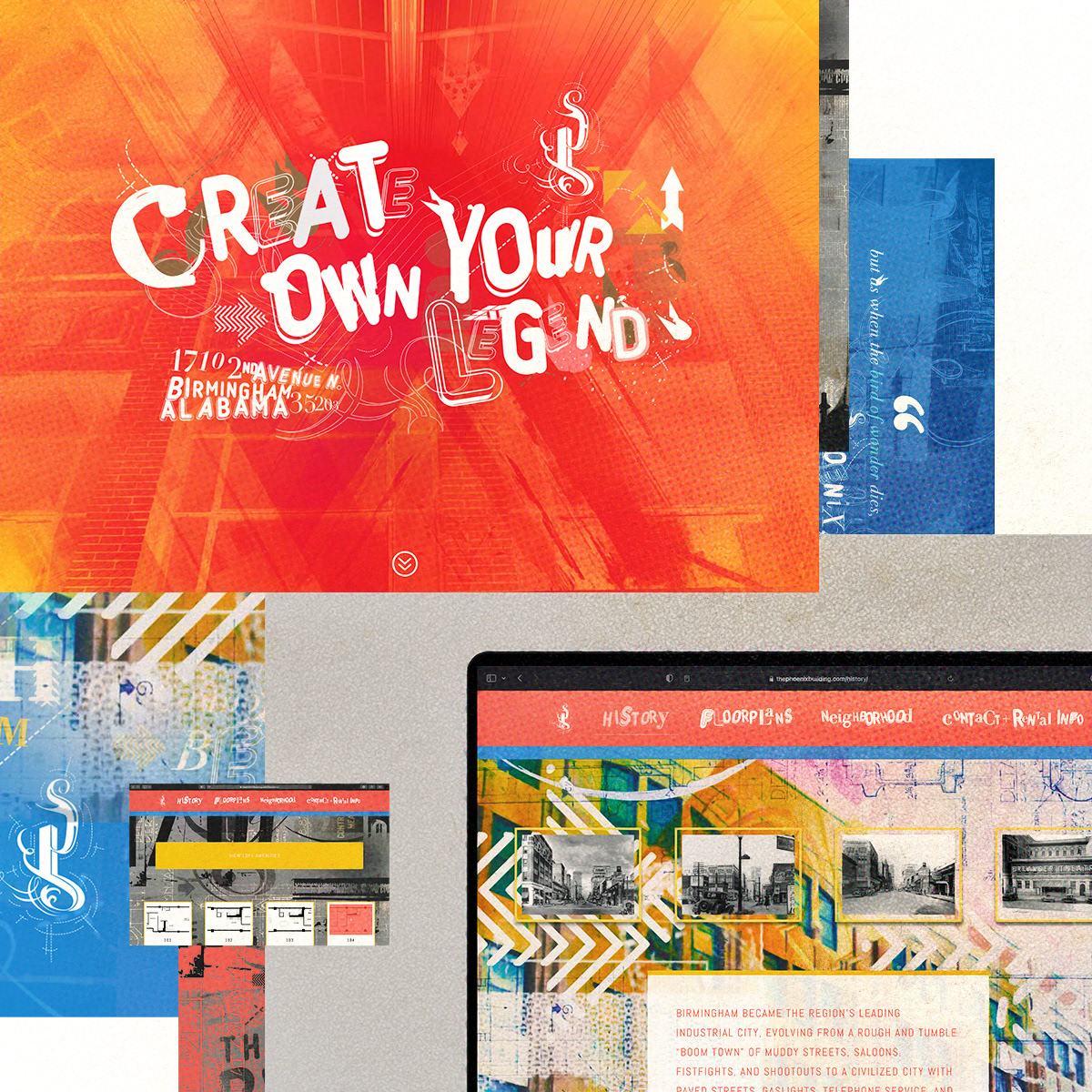 Screenshots of The Phoenix Building Lofts website designed by Andre Villanueva, published in Mastering Type second edition book.