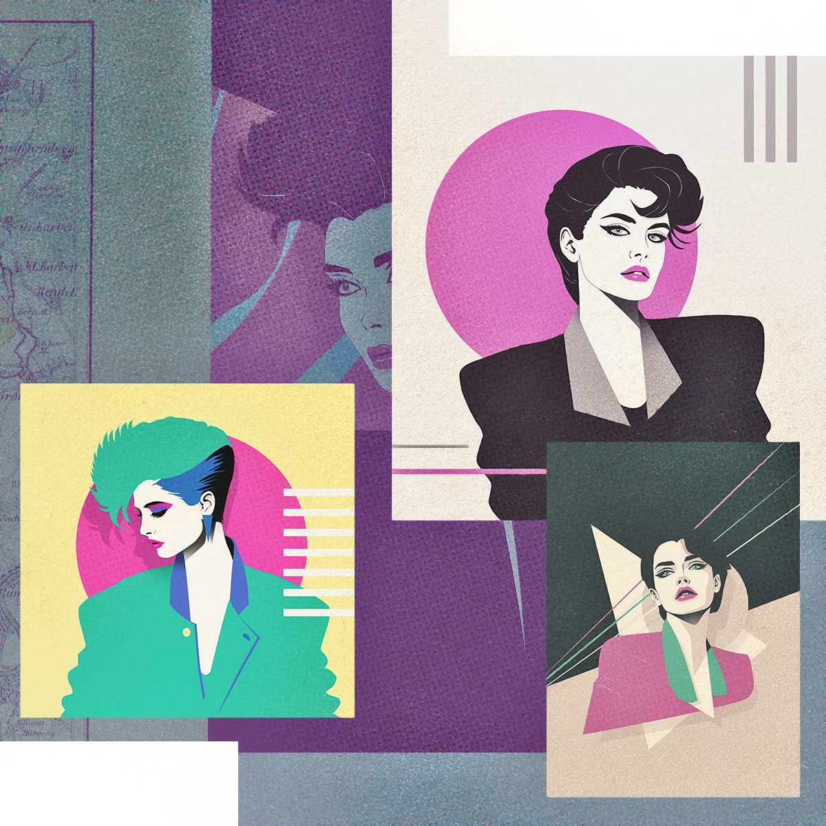 Vector illustrations in the '80s style by Andre Villanueva.