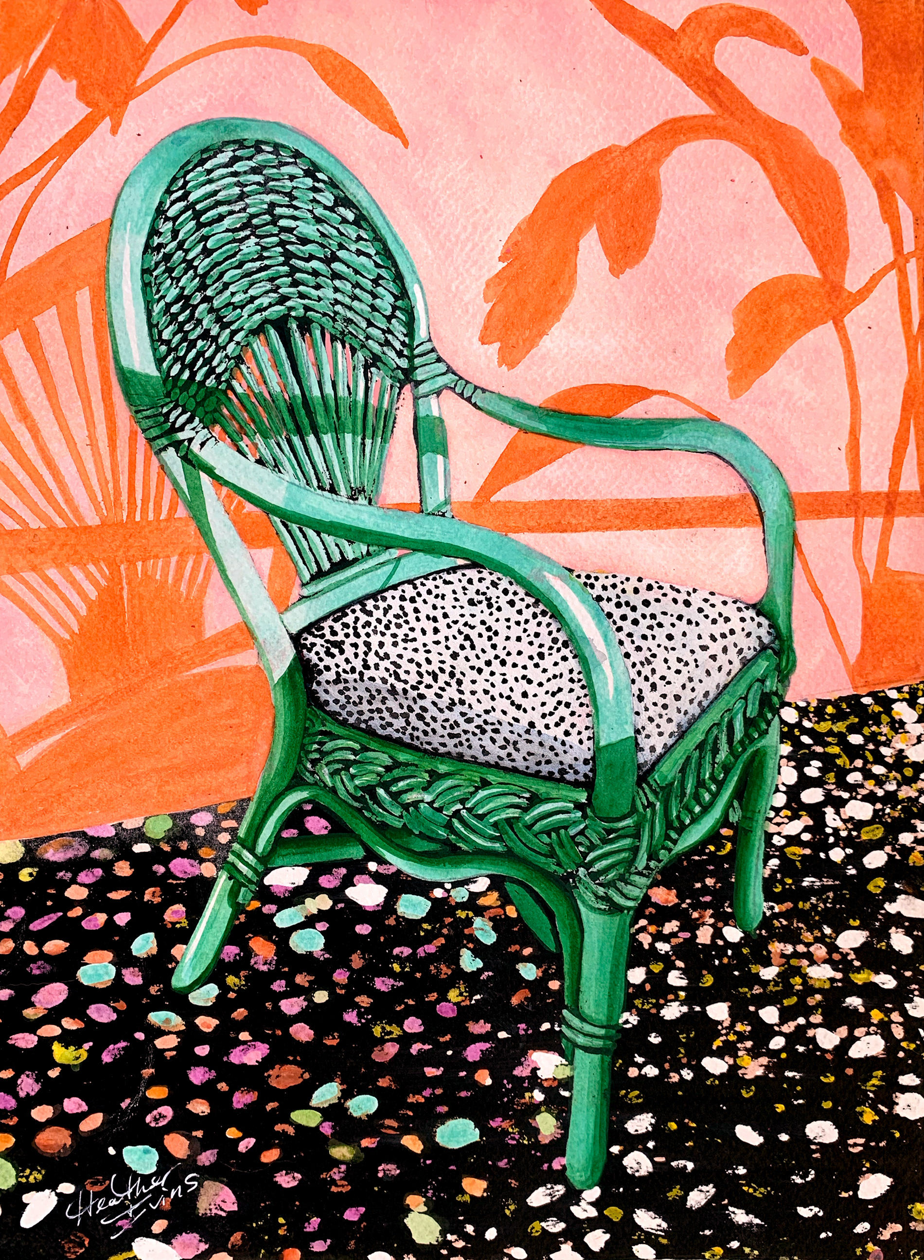 Something Dreamy and Tangeriney, Gouache, Watercolor, & India Ink, 11"x14"