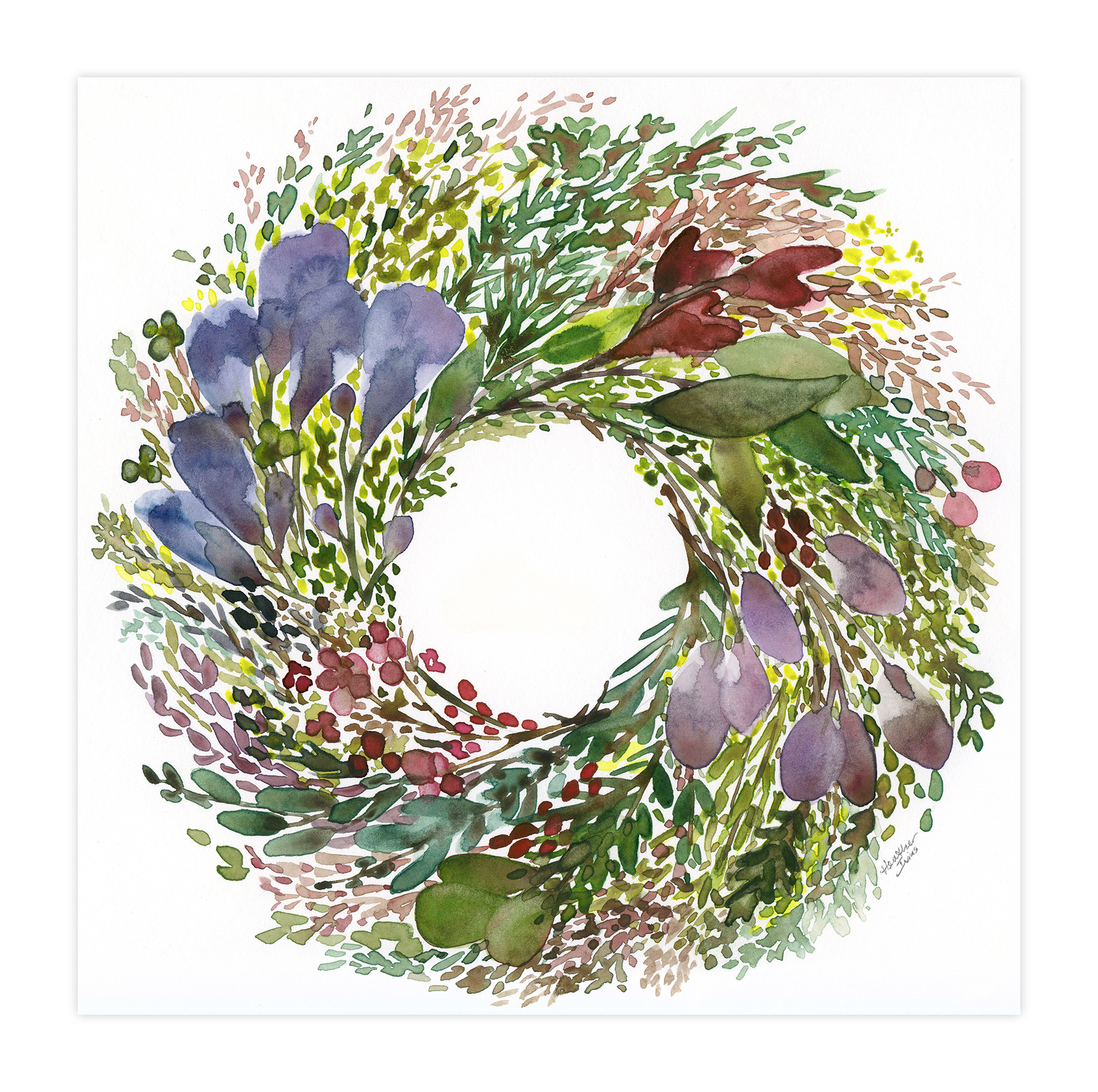 Sebastian's Wreath, Watercolor, 8"x8", SOLD