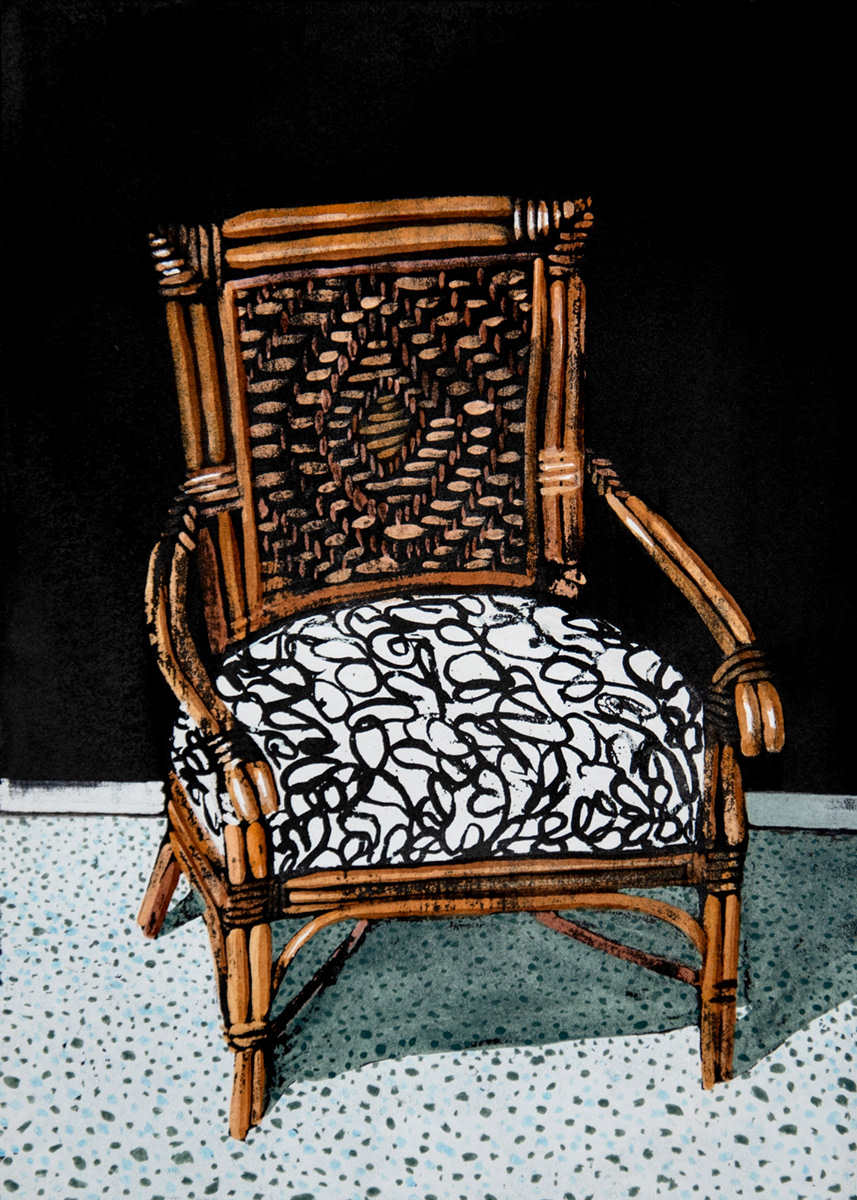 Ricky's Chair, Gouache, Watercolor, & India Ink, 10"x14"