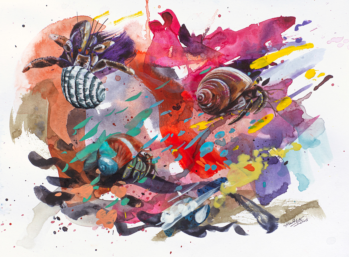 Hermit Crabs, Watercolor and Gouache, 11.5"x8.5"