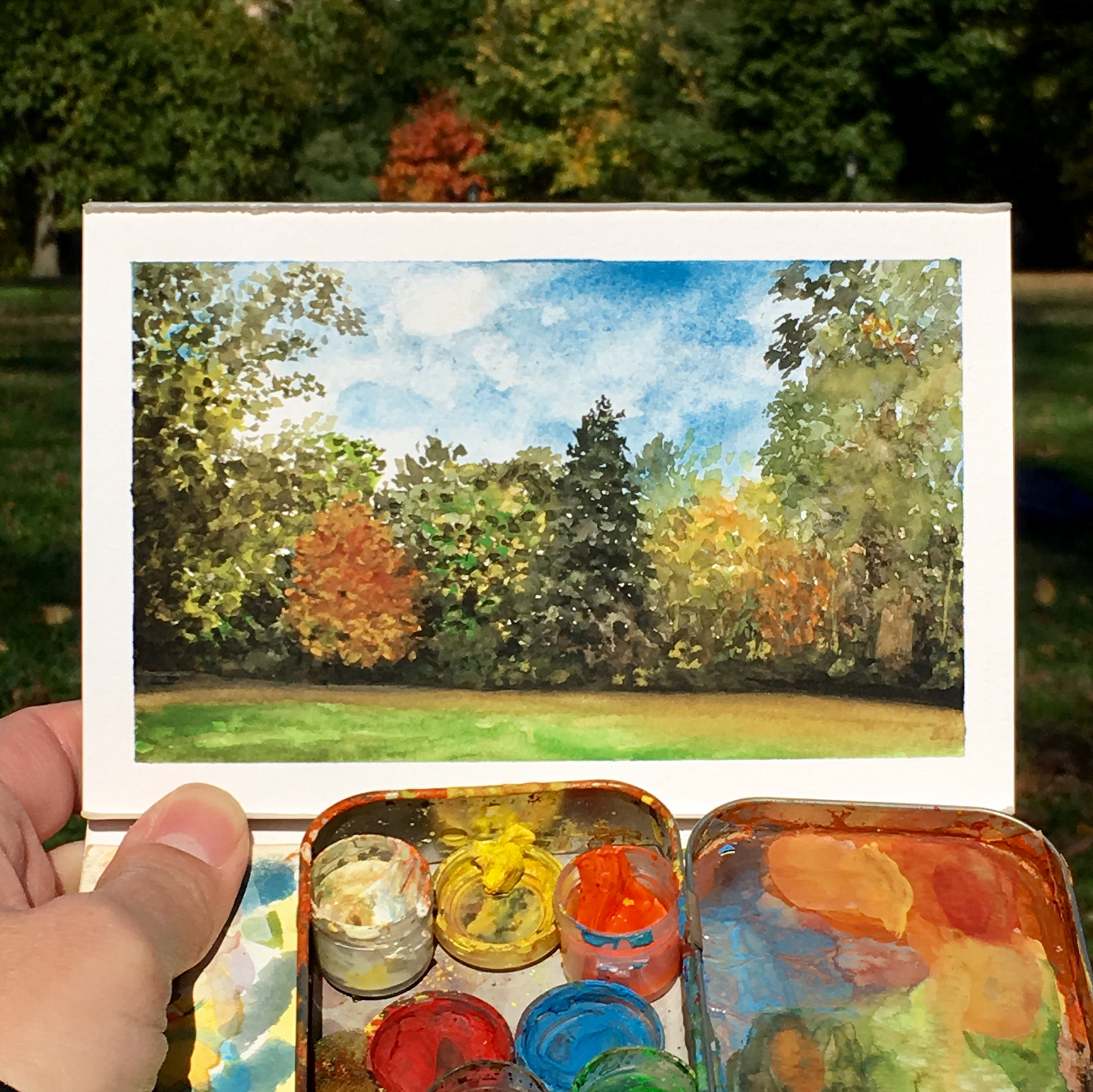 The Great Hill, Central Park, Watercolor, 4"x6", SOLD
