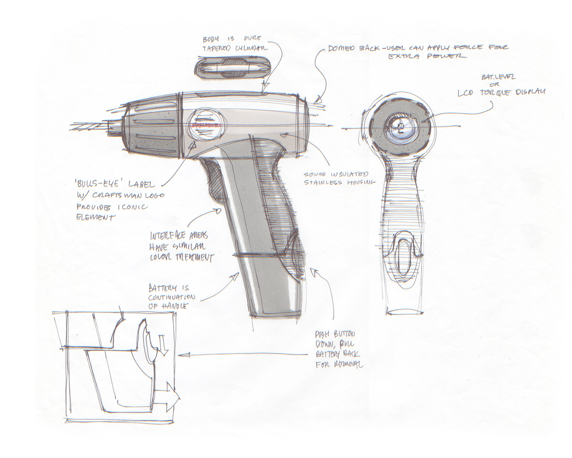 Pen, paper & marker sketch of a Craftsman concept.