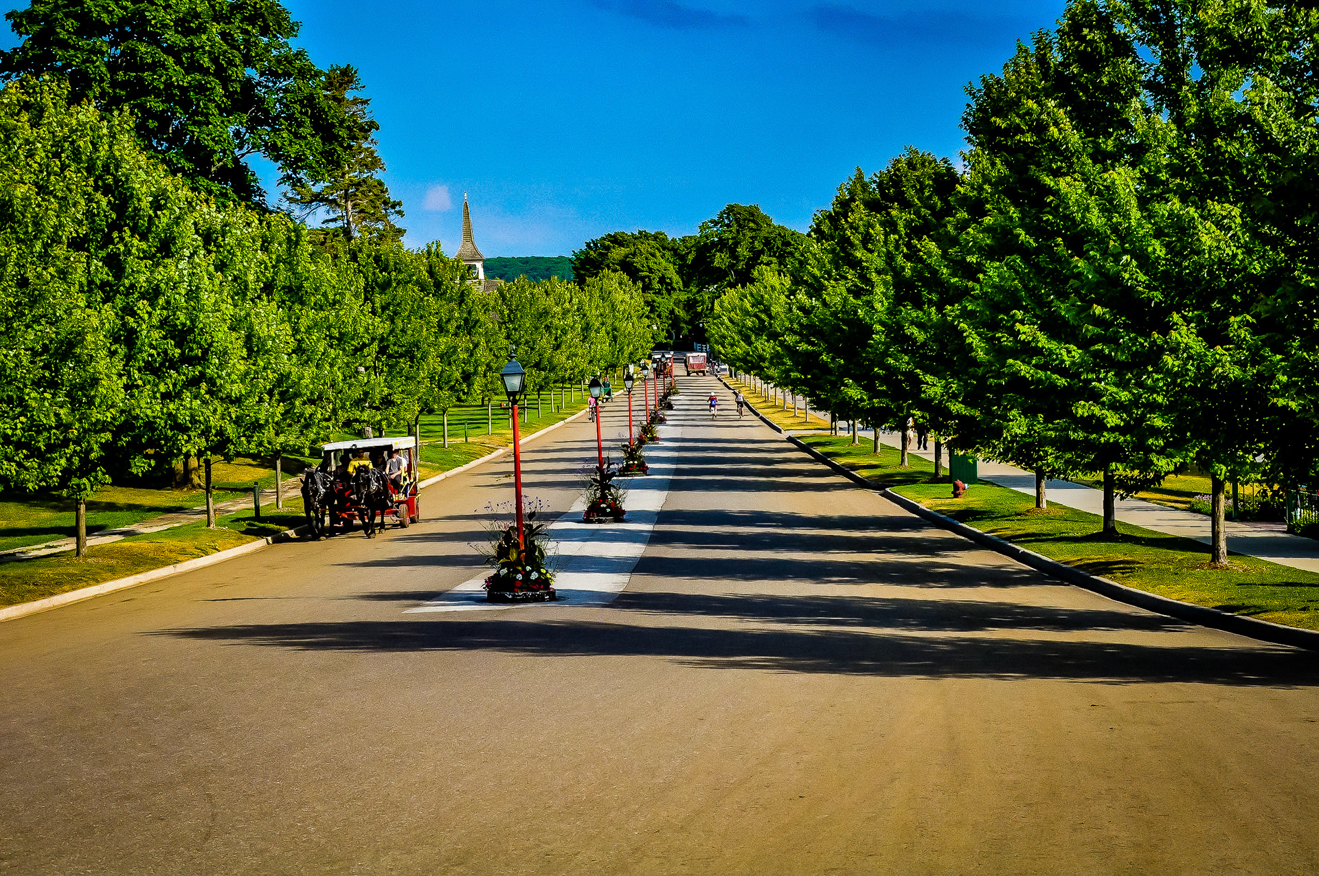 The carraige takes guests up to the Grand Hotel; Mackinac Island, MI July 2018