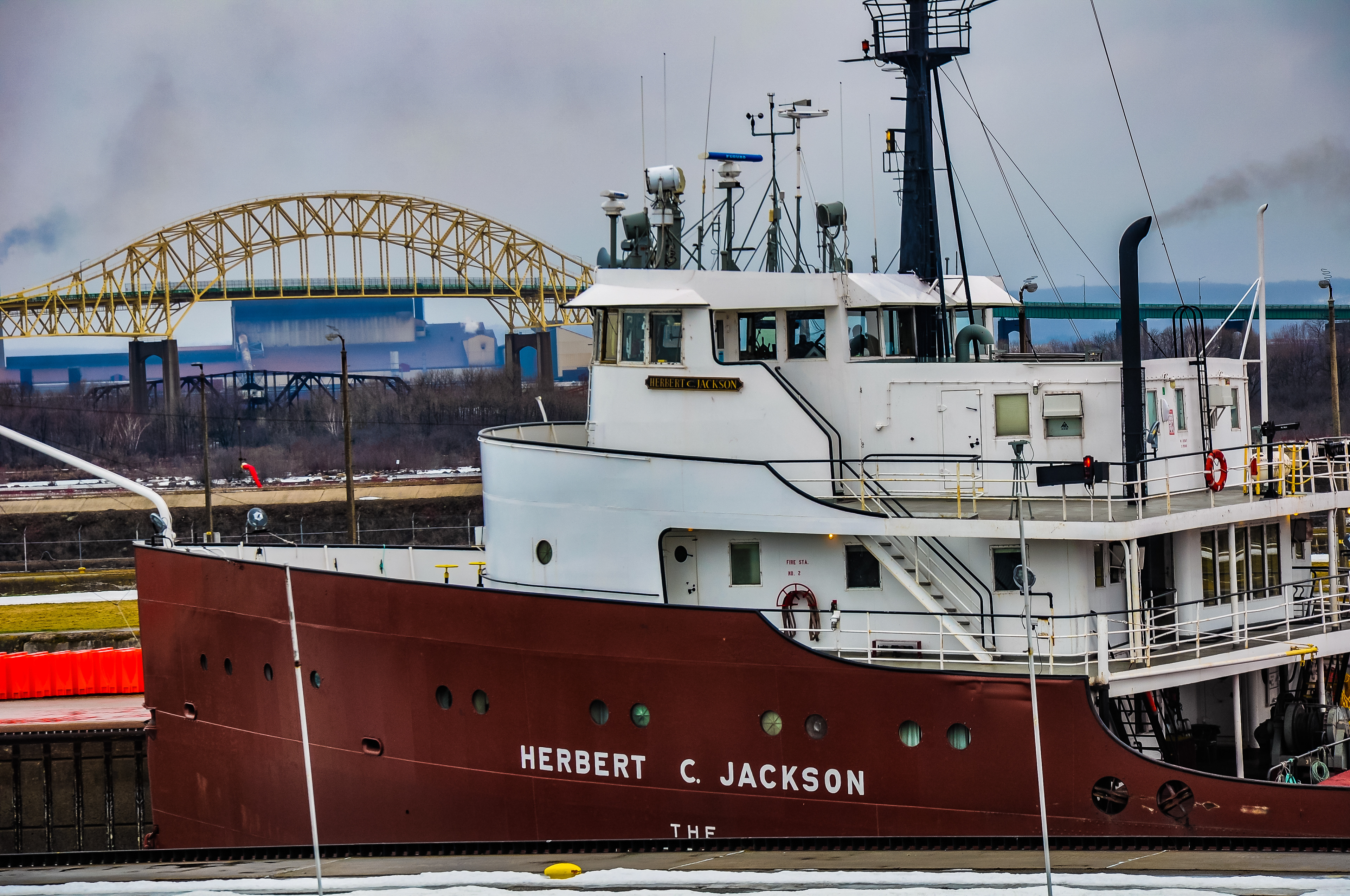 A ship in the locks; Sault Ste. Marie, MI. April 2019