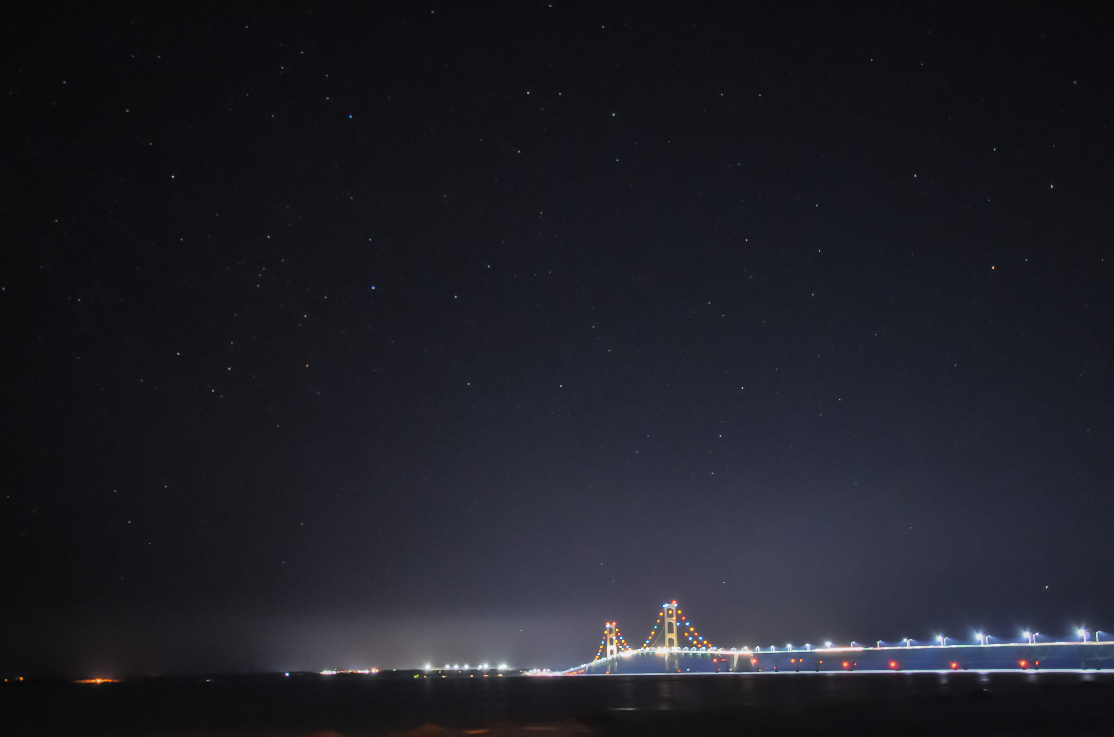 Stars over the Mackinac Bridge; Mackinaw City, MI. February 2019