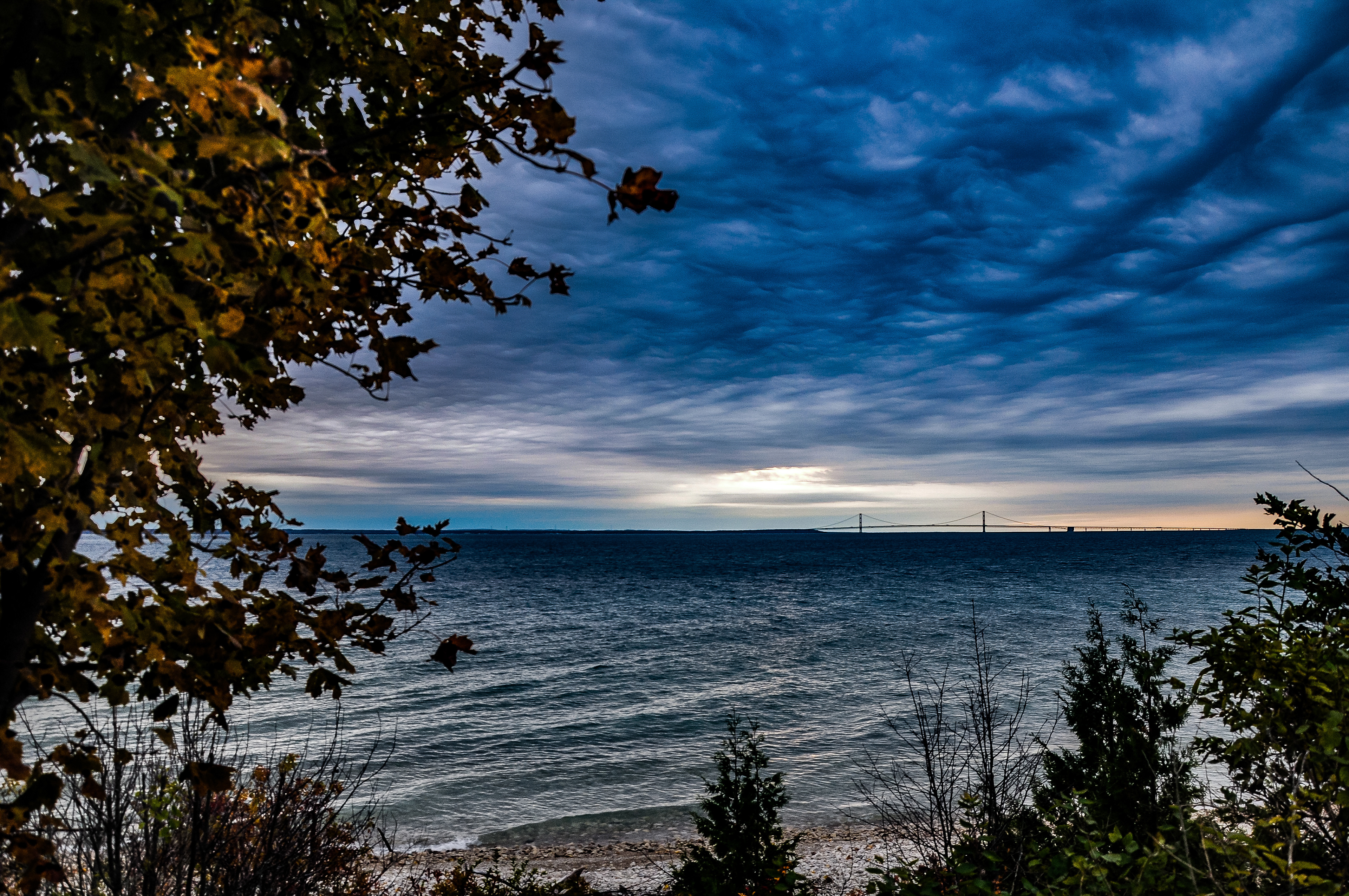 View of the Mighty Mac from the island; Mackinac Island, MI. November 2018