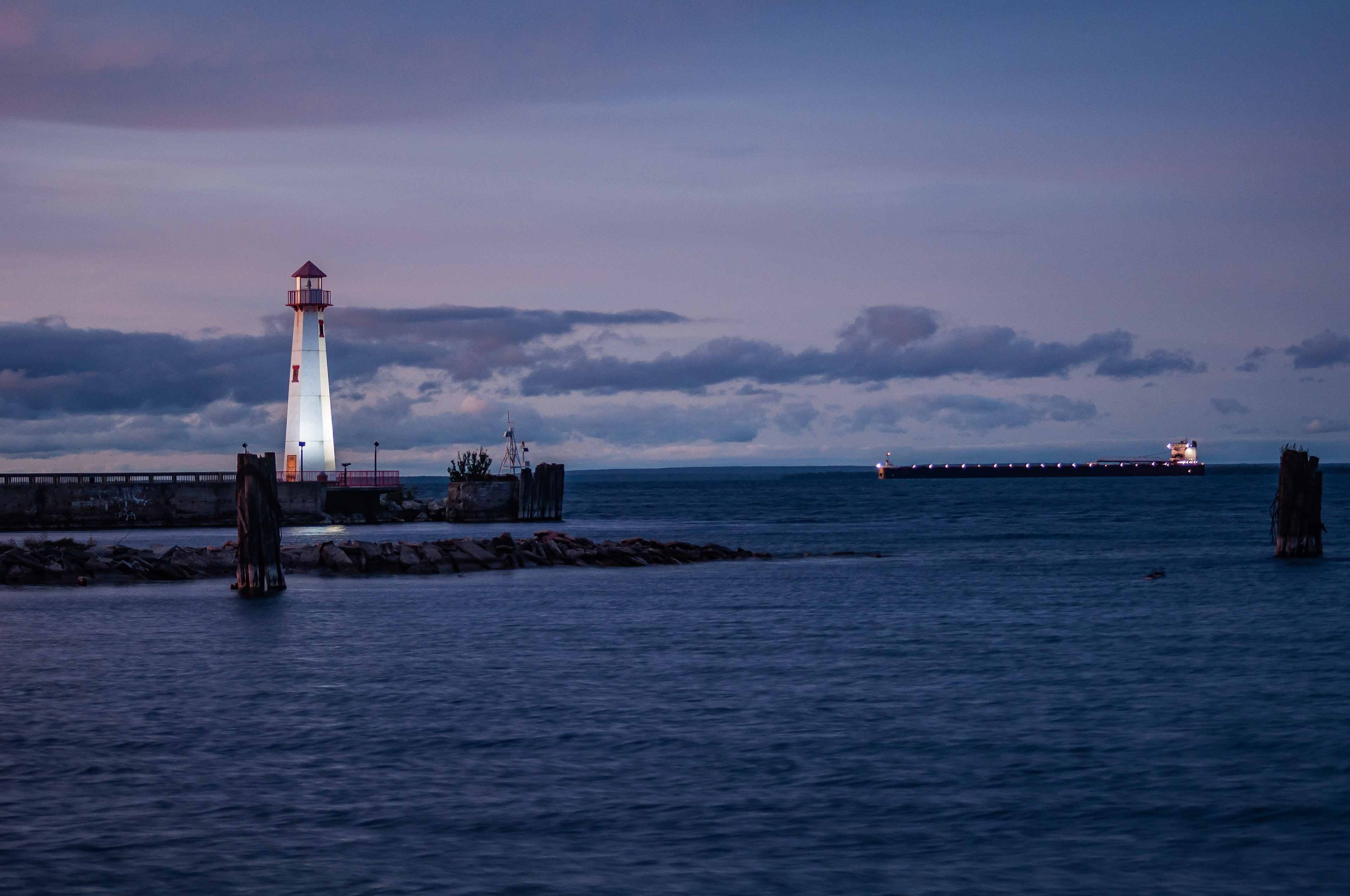 Freighters anchored, St. Ignace; September 2021
