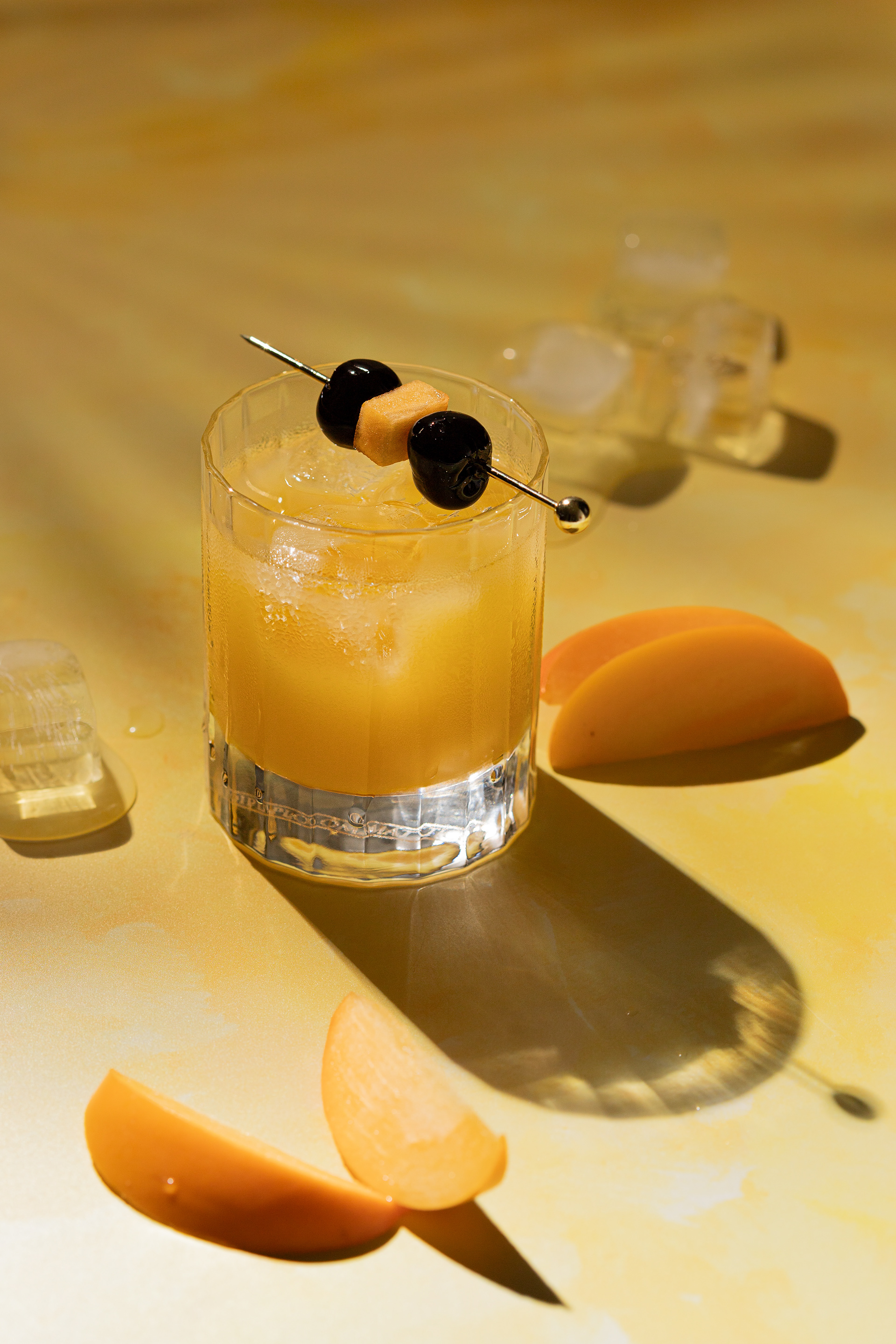Peach cocktail, beverage photography