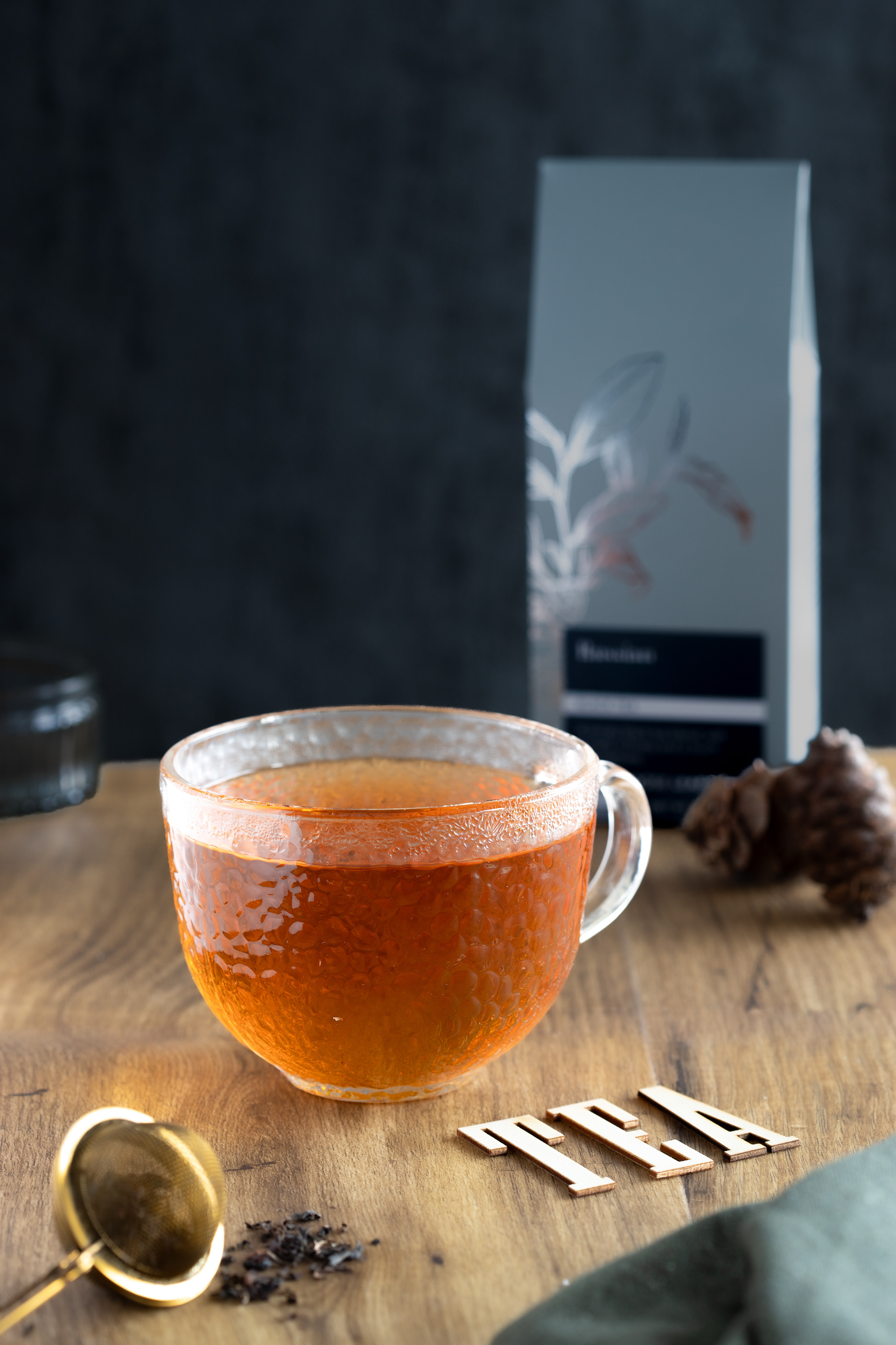 Cup of russian tea with box in the background