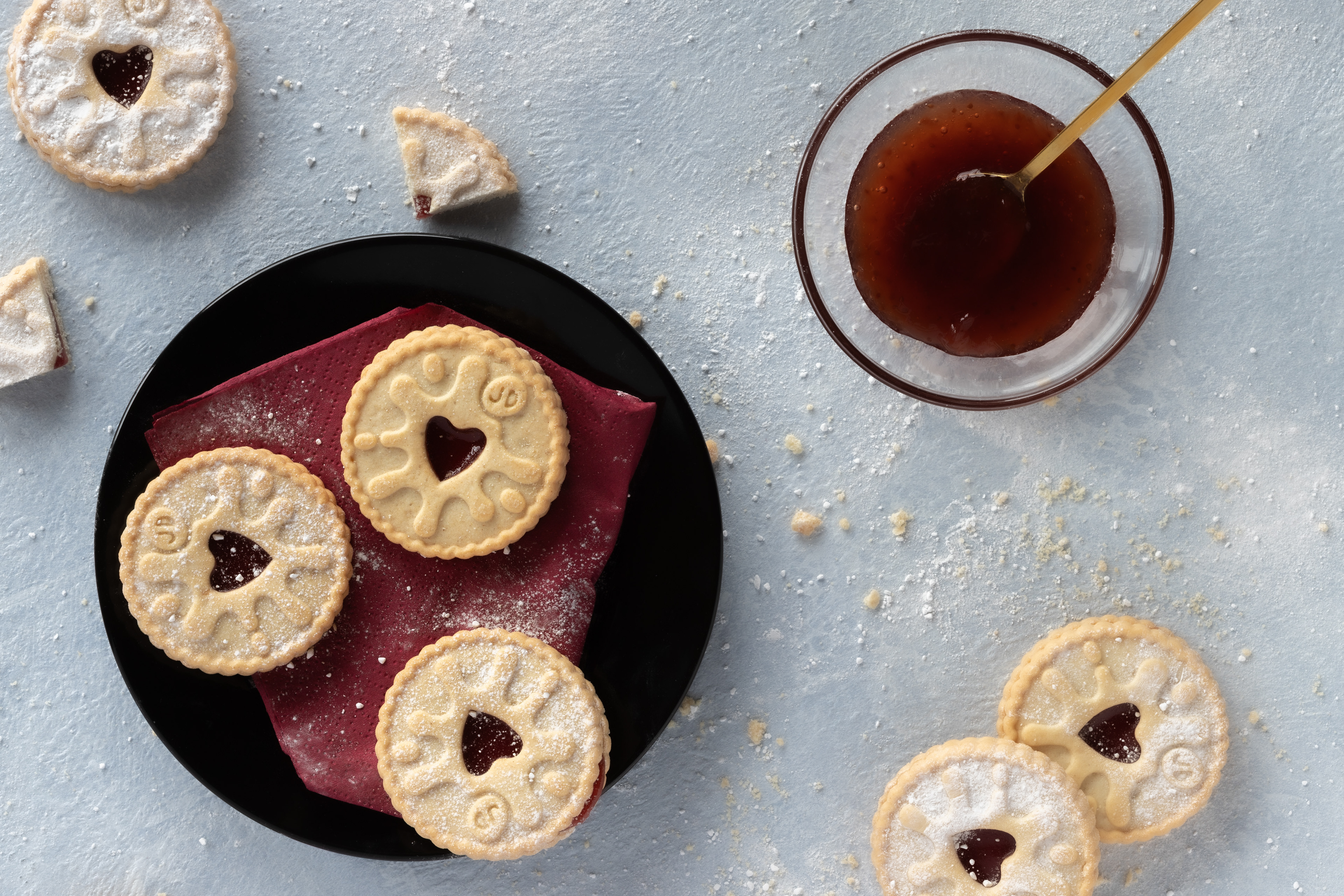 Strawberry jam cookies, food photography