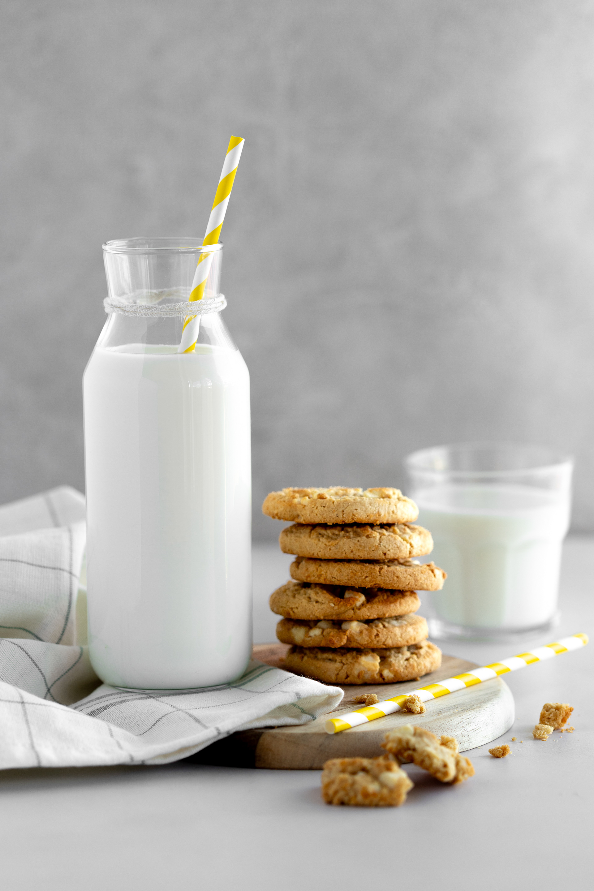 Milk in a bottle with cookies, food photography, Glasgow