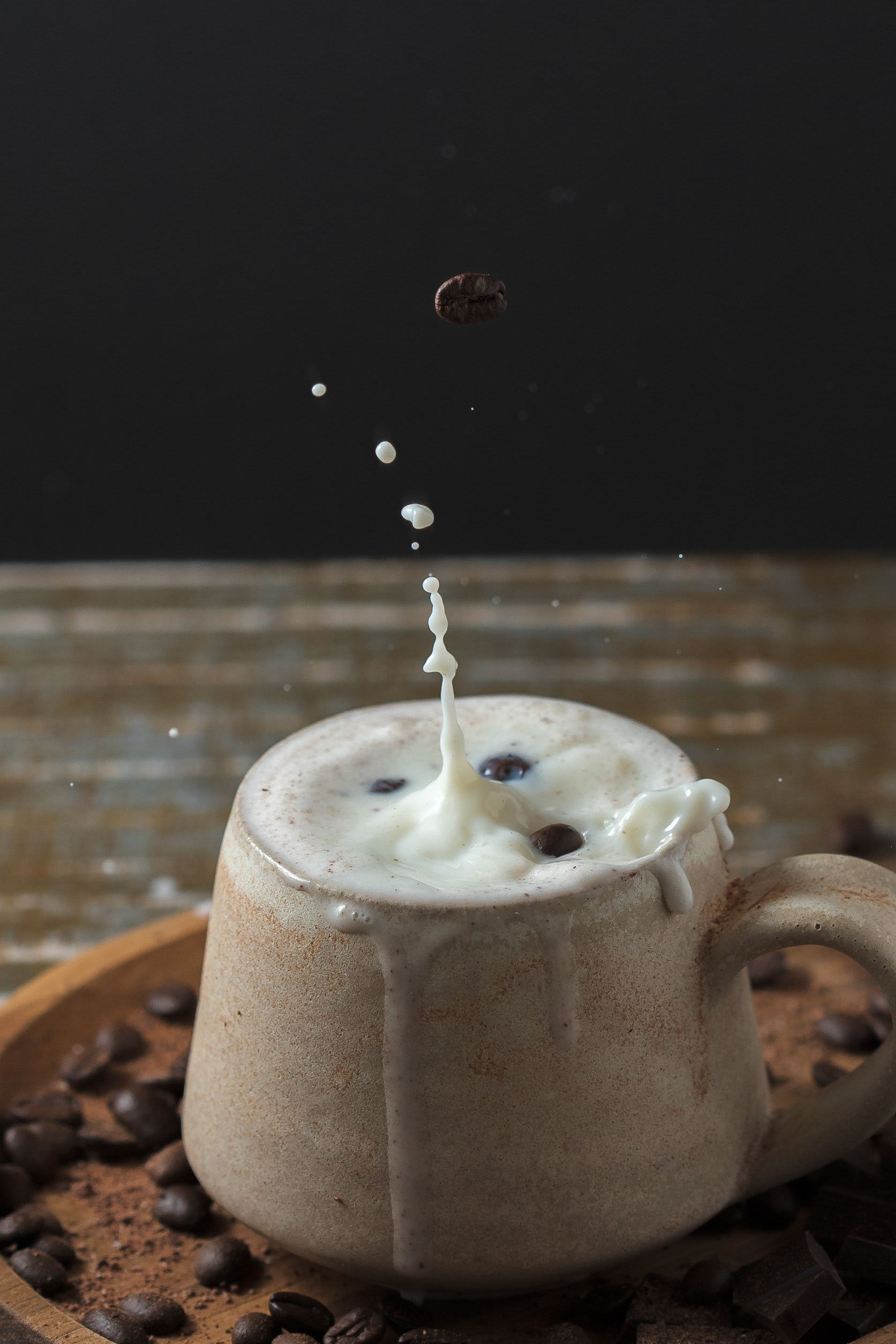 Cappuccino milk splash, ,food and beverage photography, captured by Hungry Kamera, food and beverage photographer, available in Glasgow and worldwide