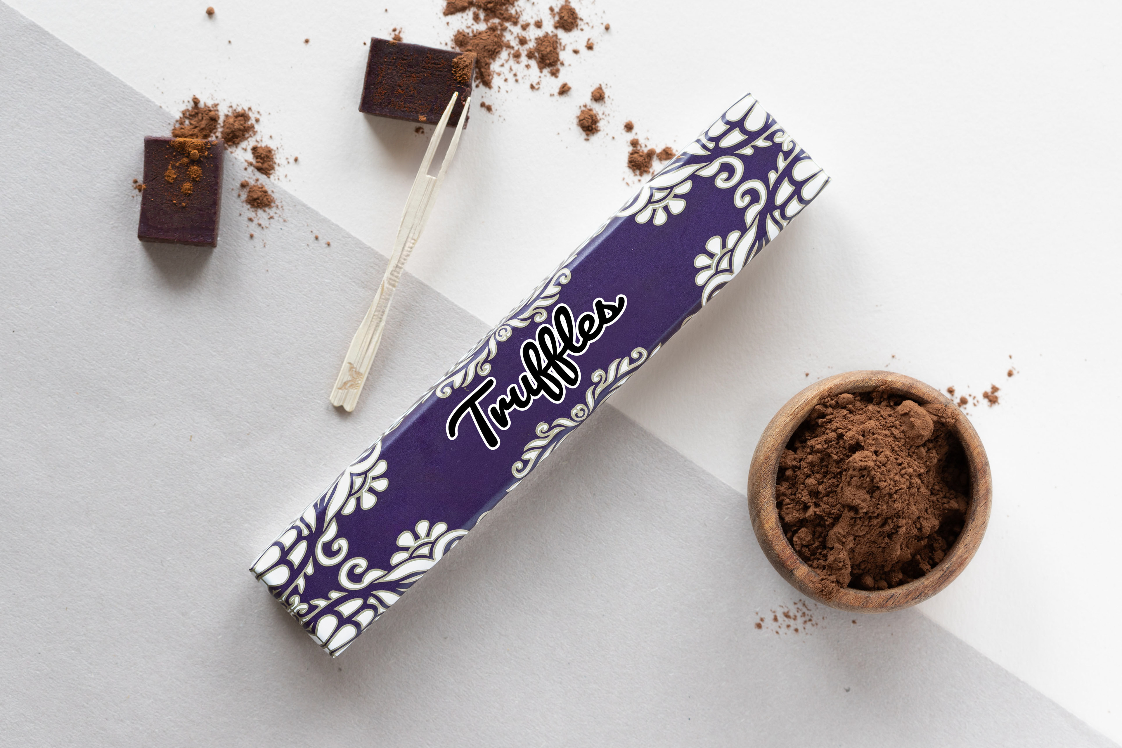 Chocolate truffles and cocoa bowl