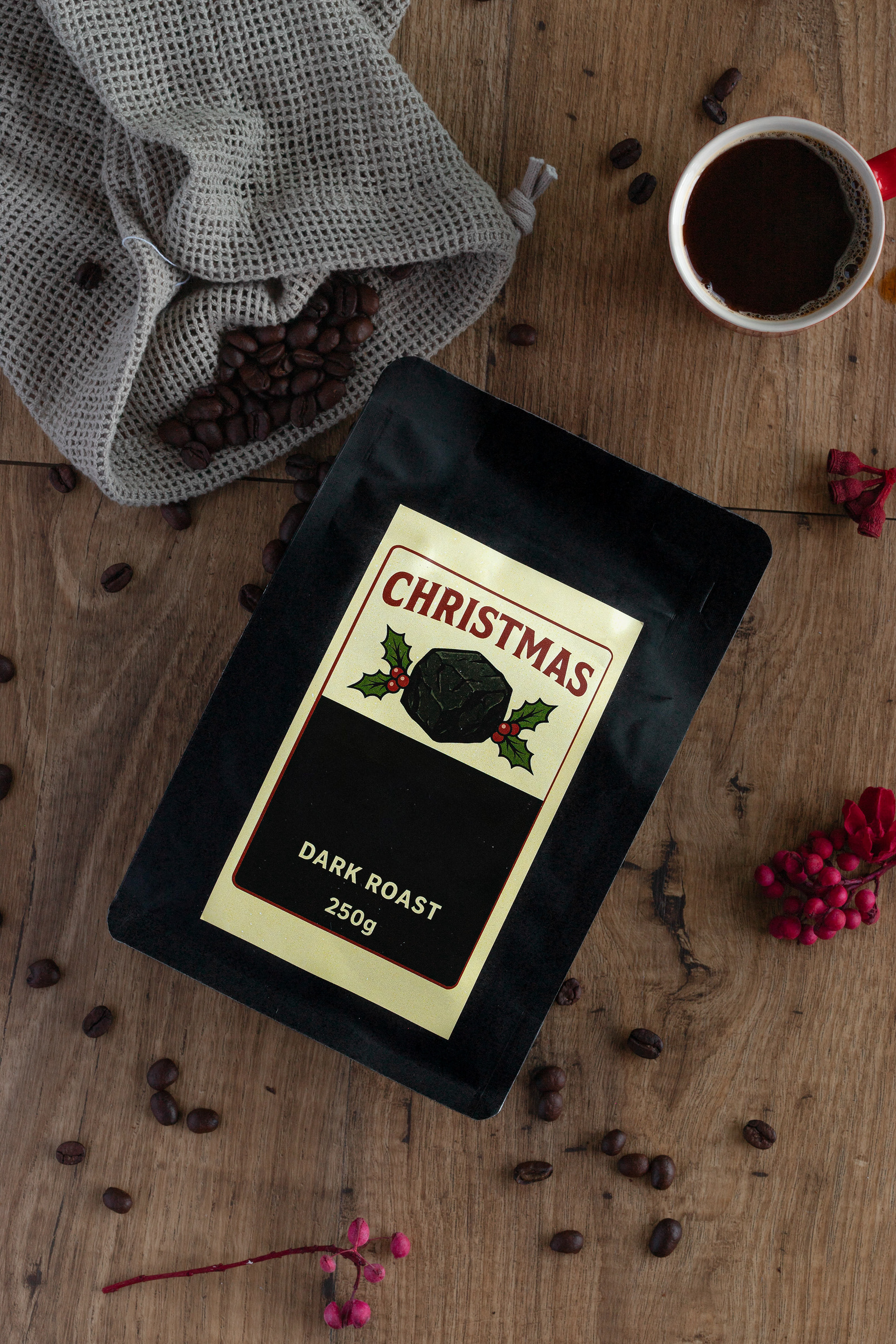 Coffee beans in a bag, food photography