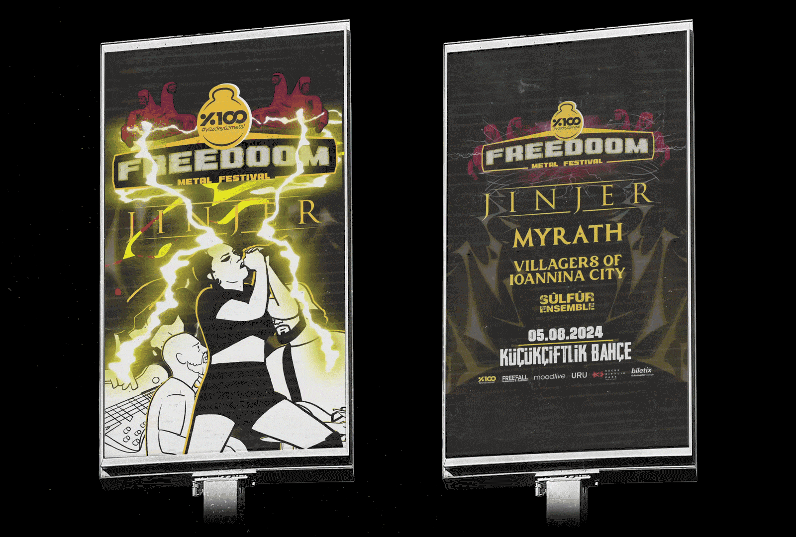 Created promotional animations for the Freedoom Metal Festival, debuting in İstanbul in summer 2024, featuring Jinjer, Myrath, Villagers of Ioannina City, and Sülfür Ensemble. Also designed the festival's logo and poster. 2024 yazında İstanbul’da gerçekleşen Freedoom Metal Festivali için, Jinjer, Myrath, Villagers of Ioannina City ve Sülfür Ensemble’ı içeren tanıtım animasyonları hazırladım. Ayrıca festivalin logosunu ve afiş tasarımını da yaptım.