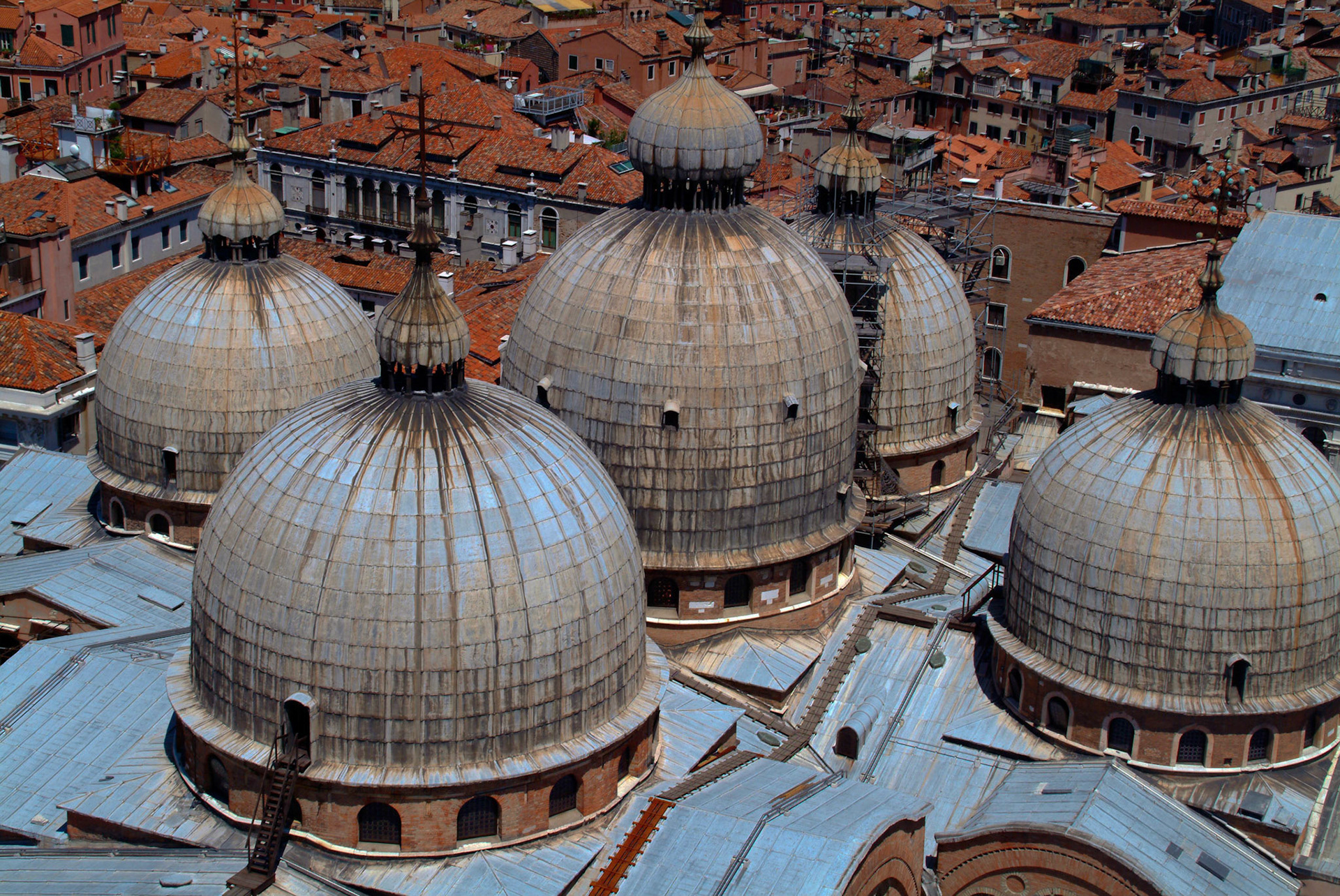 View of the domes of St Marks from the bell tower