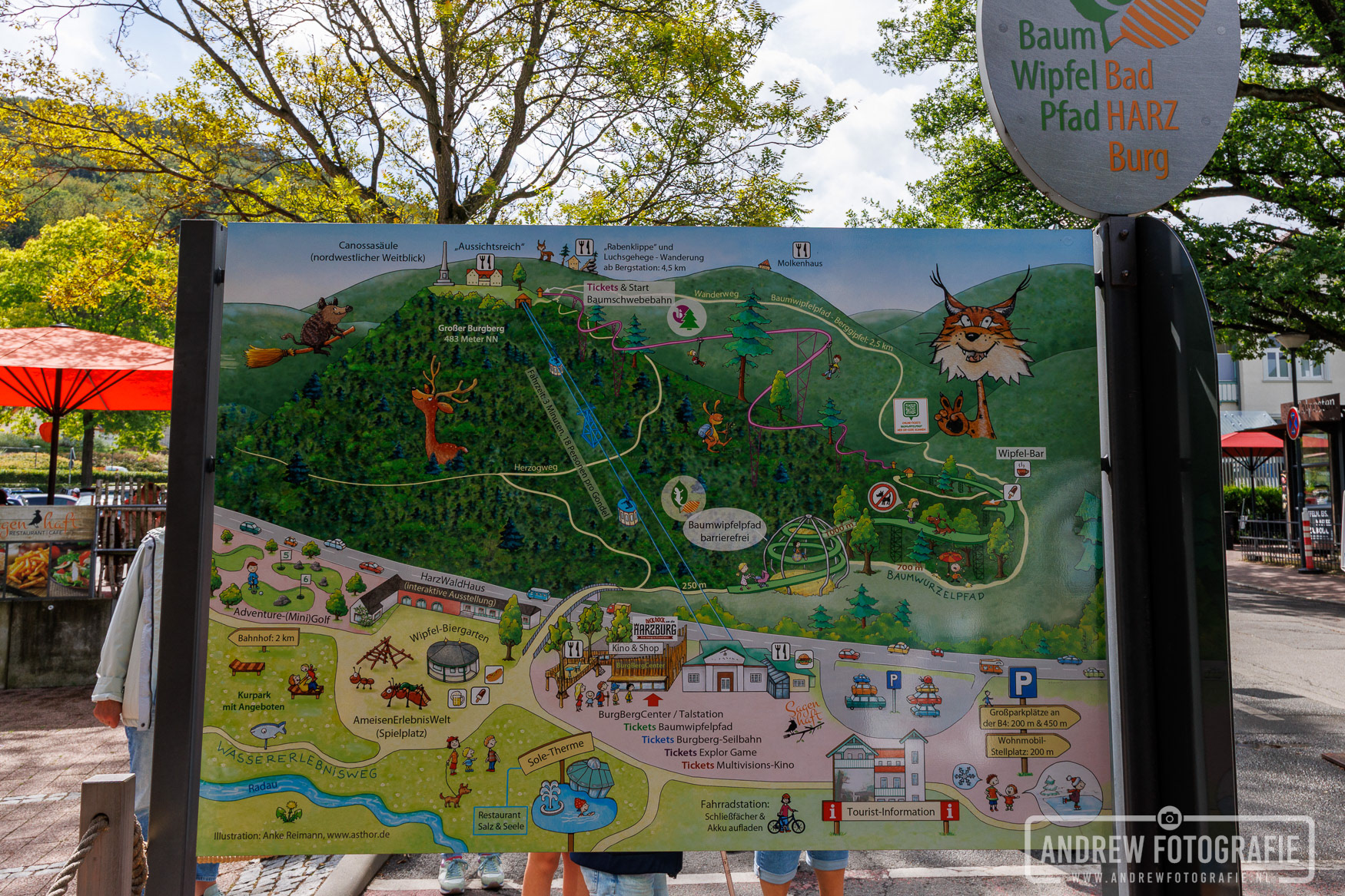 Overzichtskaart en plattegrond van de attracties op de Großer Burgberg.