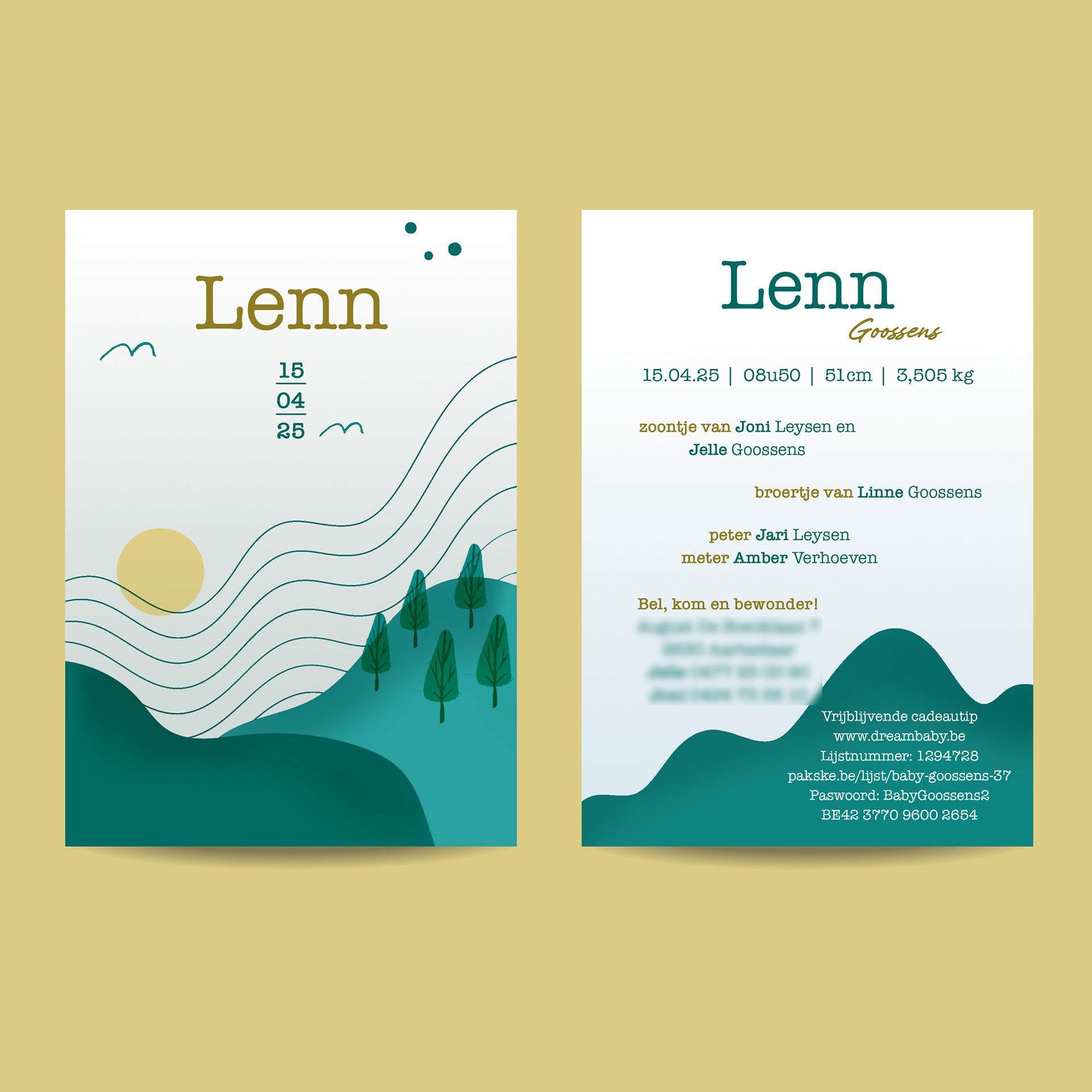 Geboortekaart Lenn (Lenn in goudfolie)
