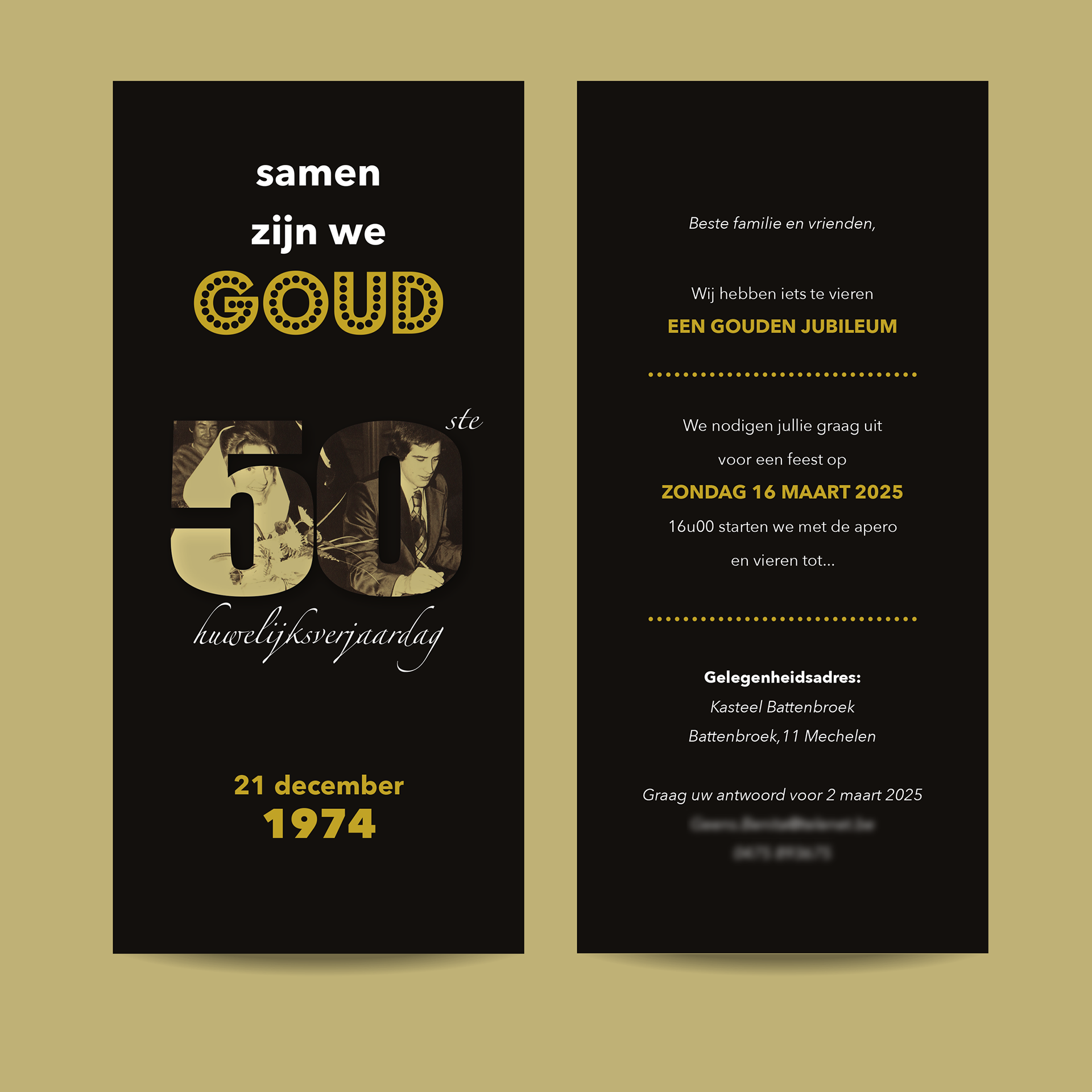 Uitnodiging 50 jaar huwelijk - Goudfolie
