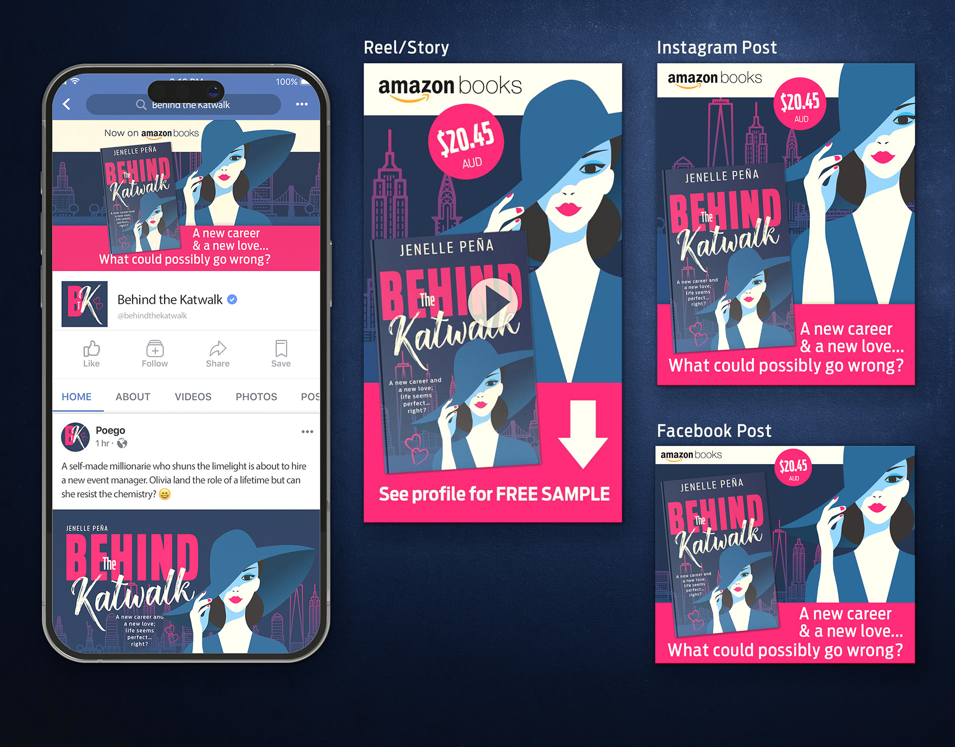 a mock up of instagram and facebook posts for selling anew book