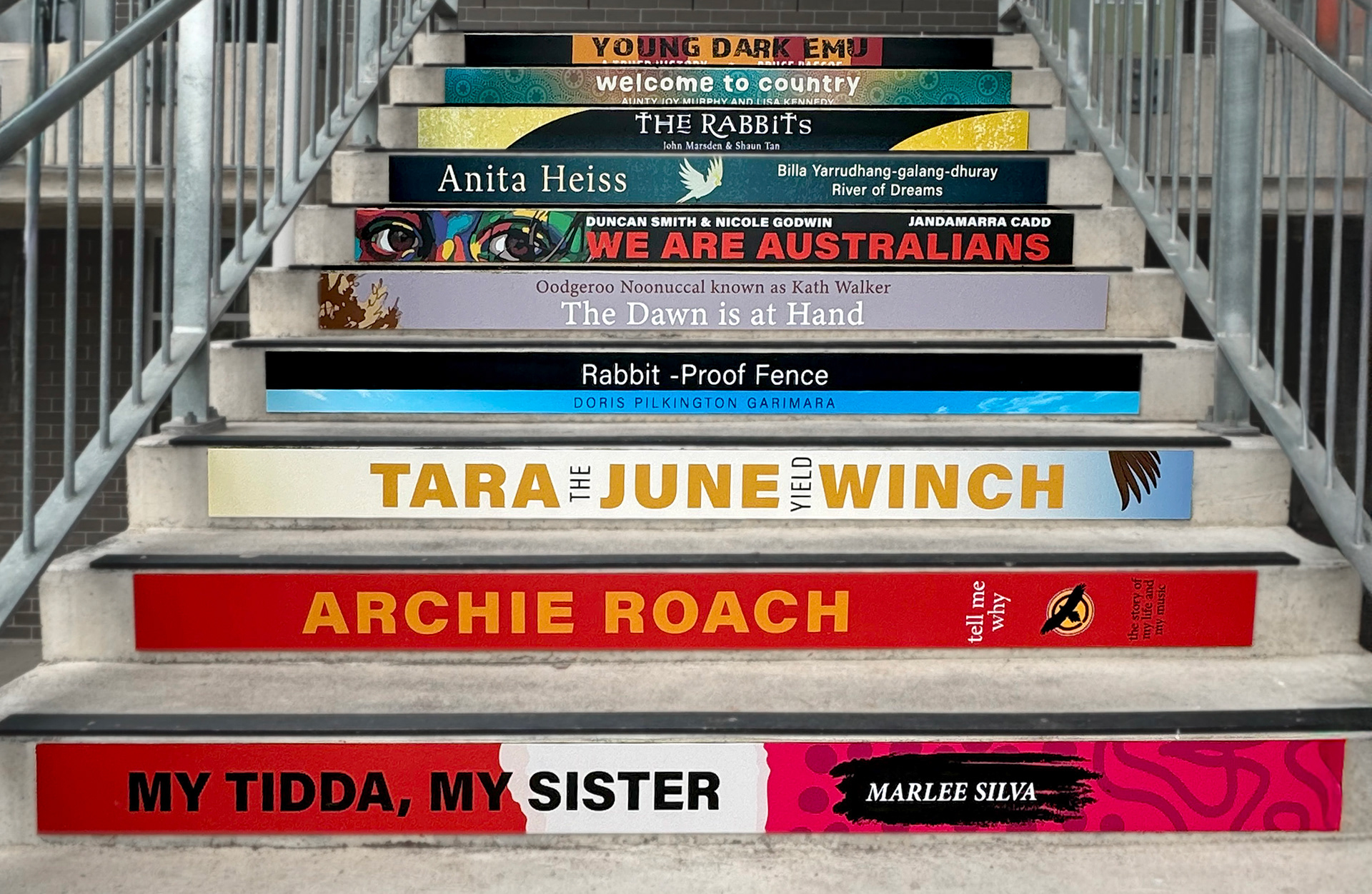 Library Stairs with book spines