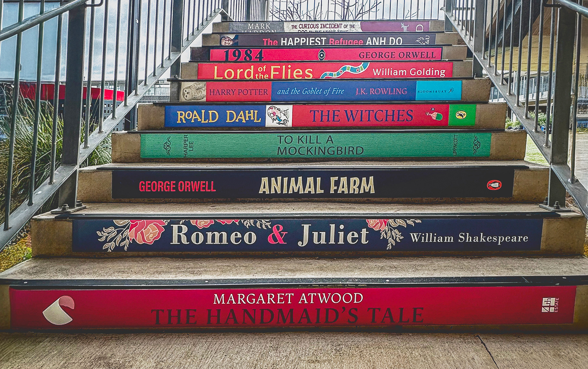 Library Stairs with book spines