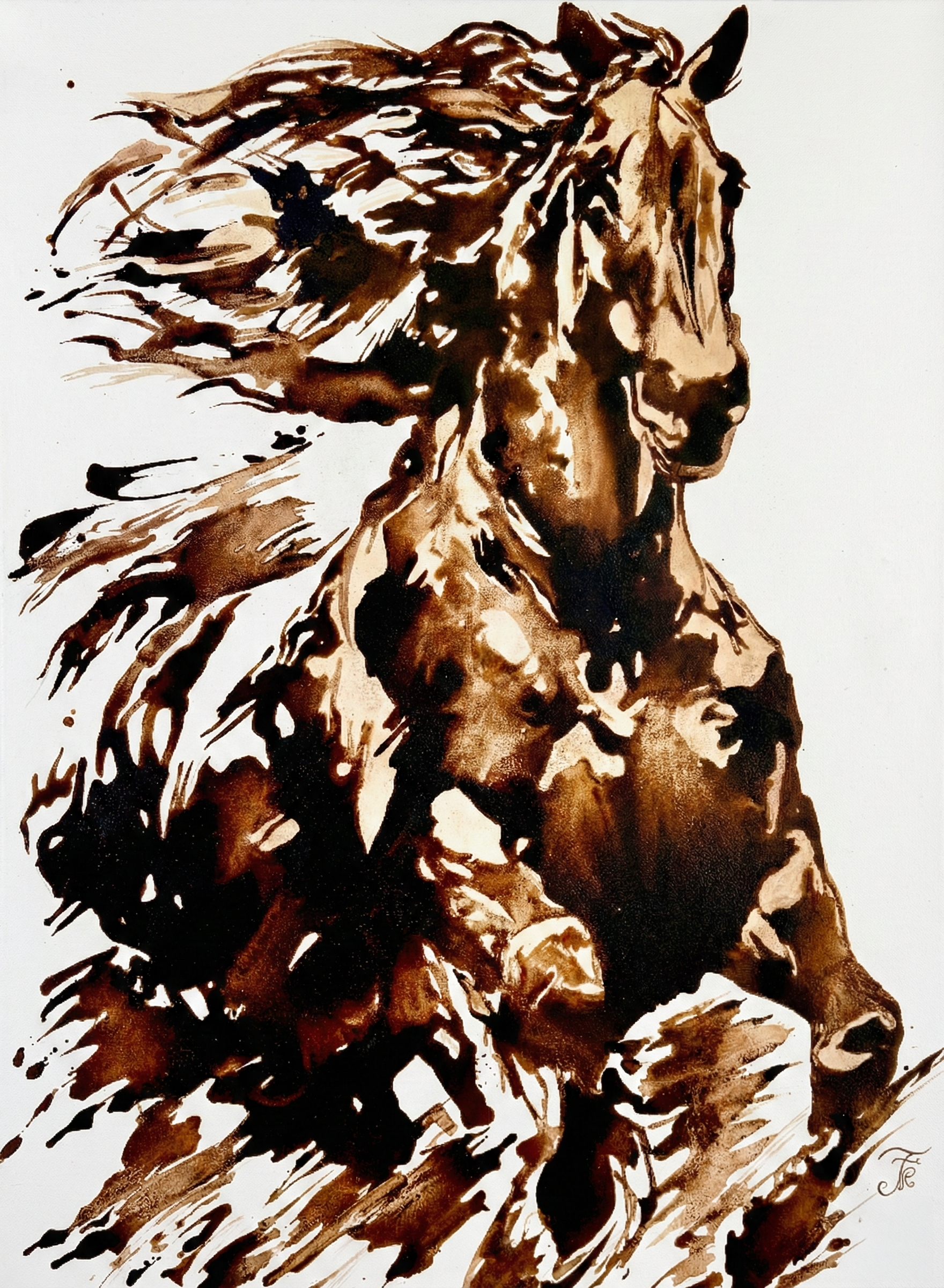 Unfenced Echoes, 2026   Coffee on canvas   40 × 30 in