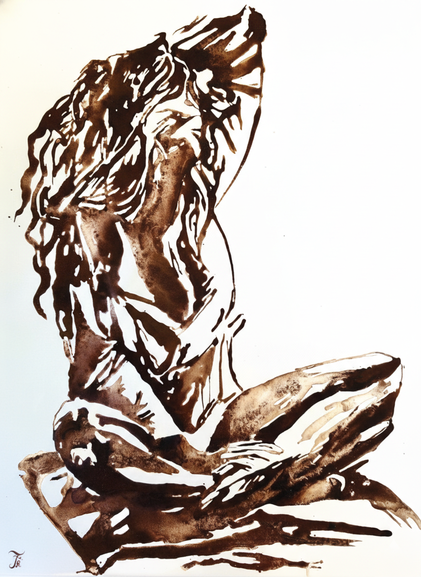 Freedom V: Submerged, 2025  Coffee on canvas 