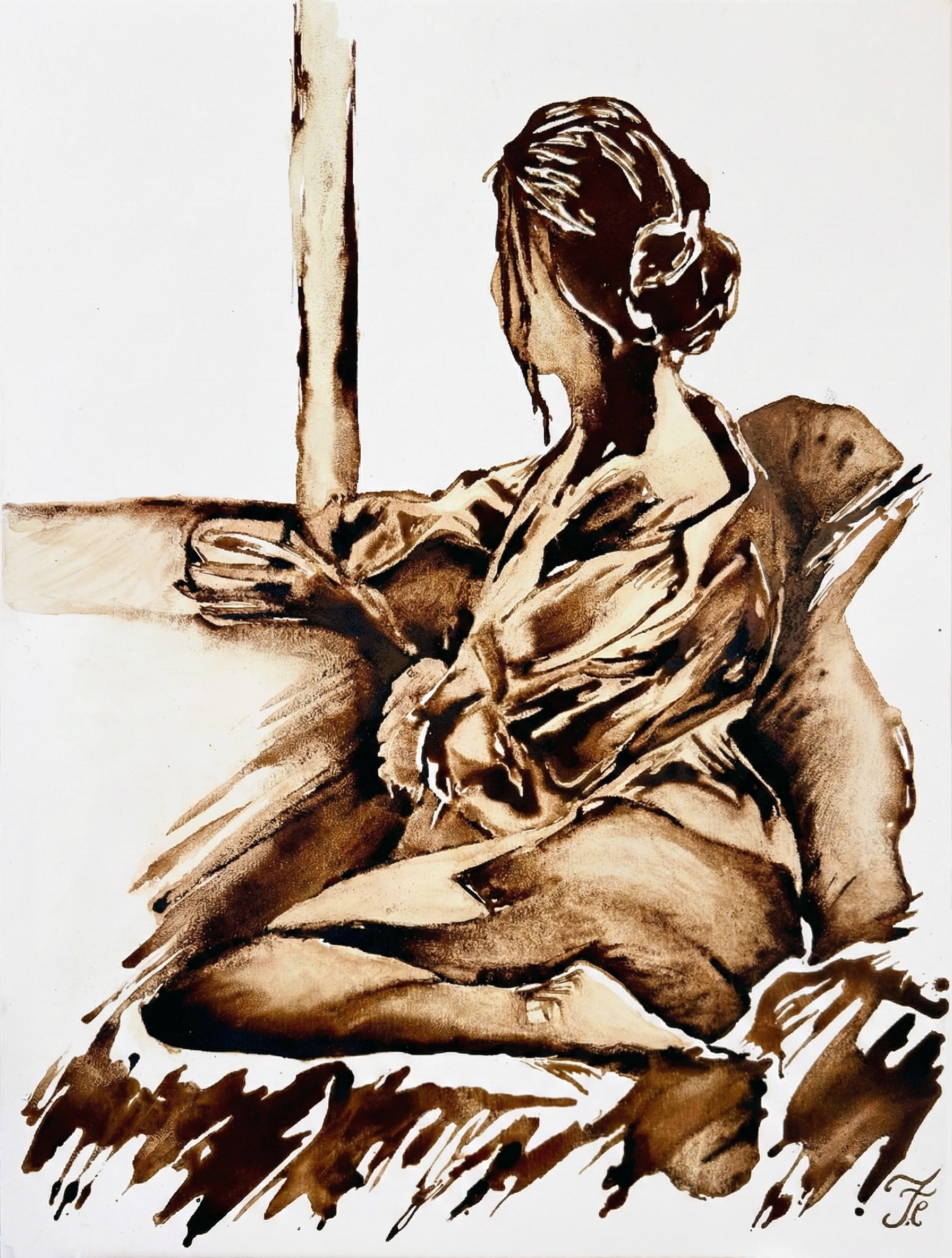 Freedom VII: À demain... , 2025  Coffee on canvas   40 x 30 in