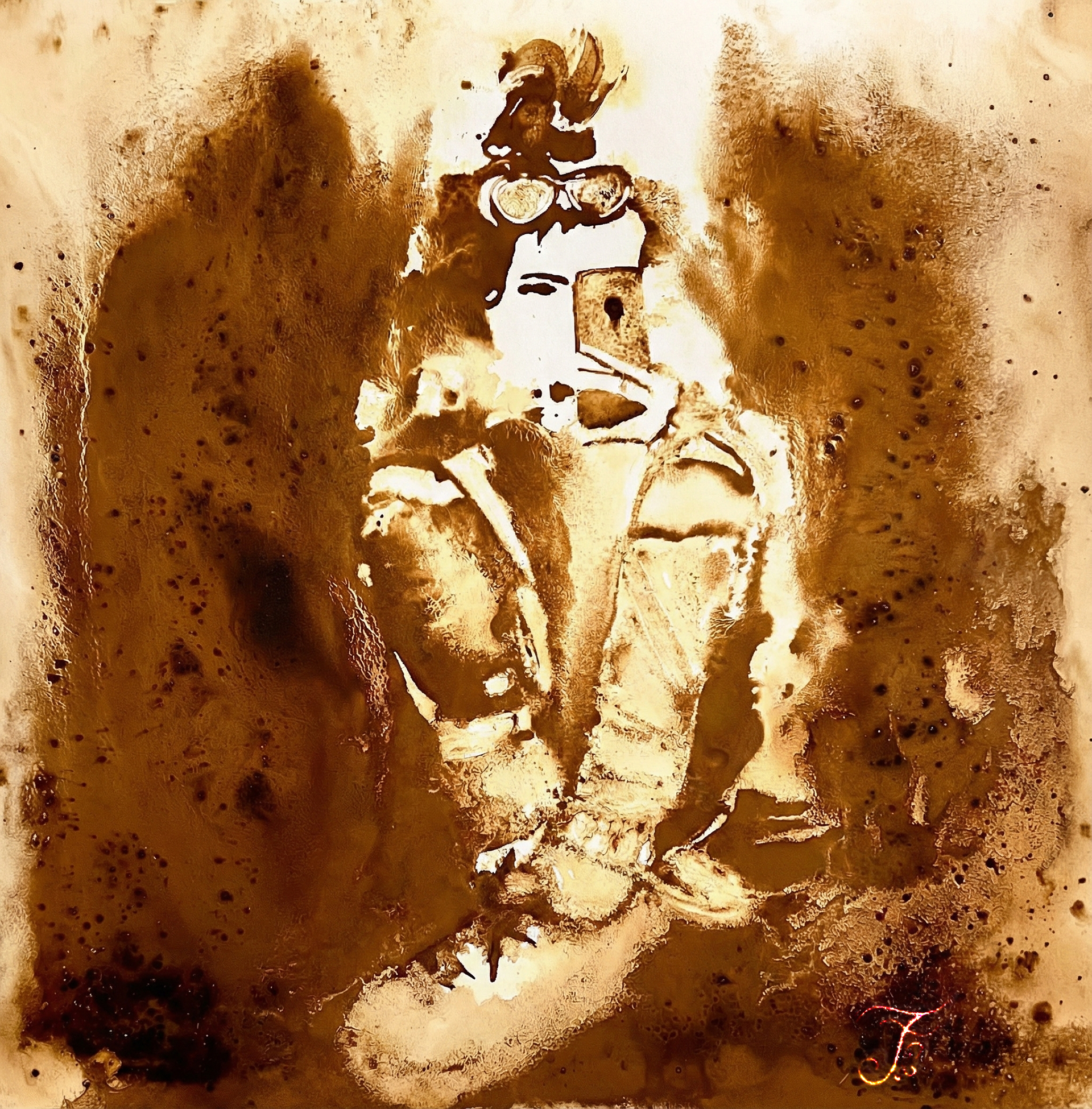 Virtual Solitude, 2023     Coffee on canvas  50 x 50 in