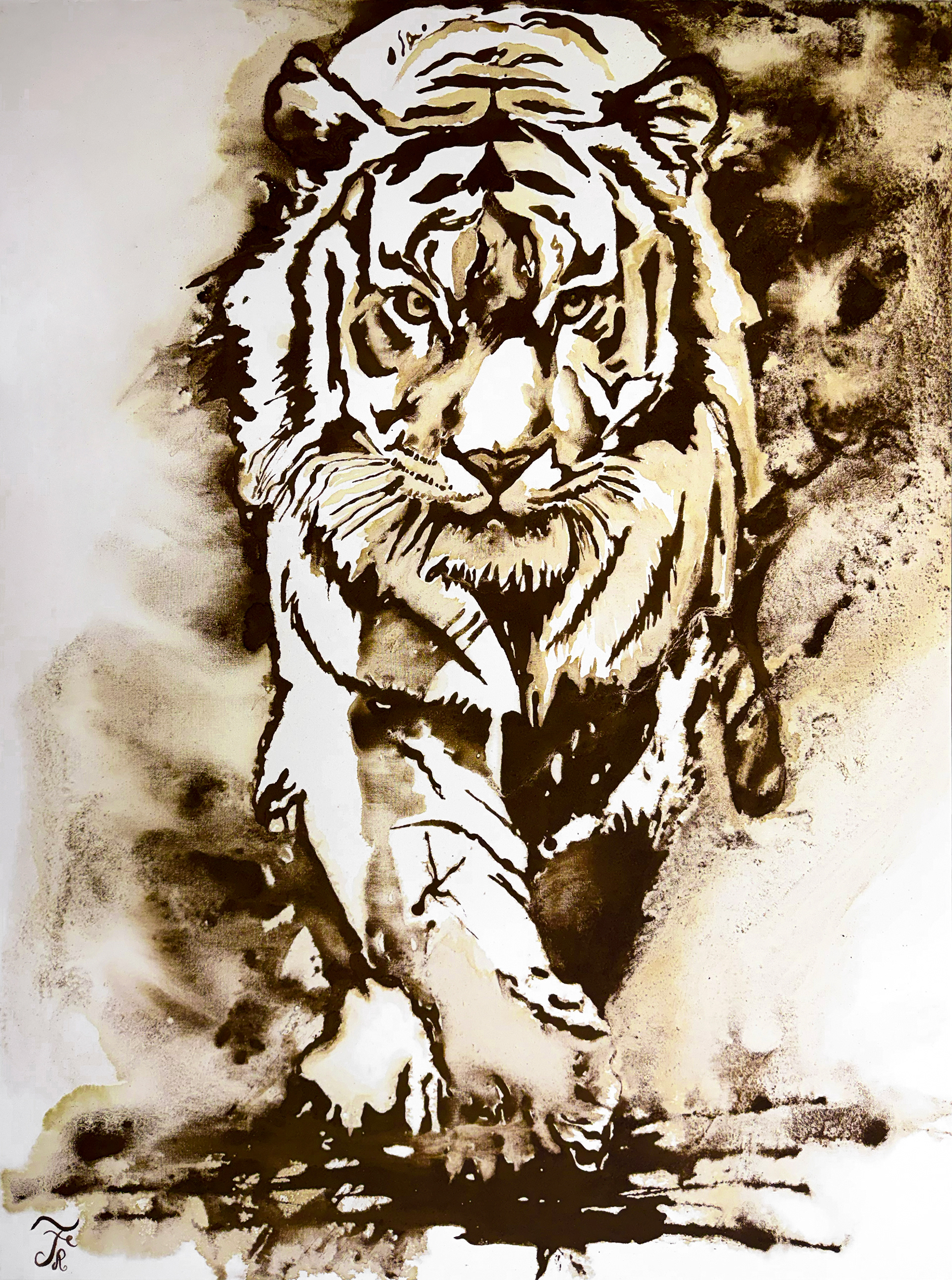 Silent Roar, 2026   Coffee on canvas    36 x 48 in