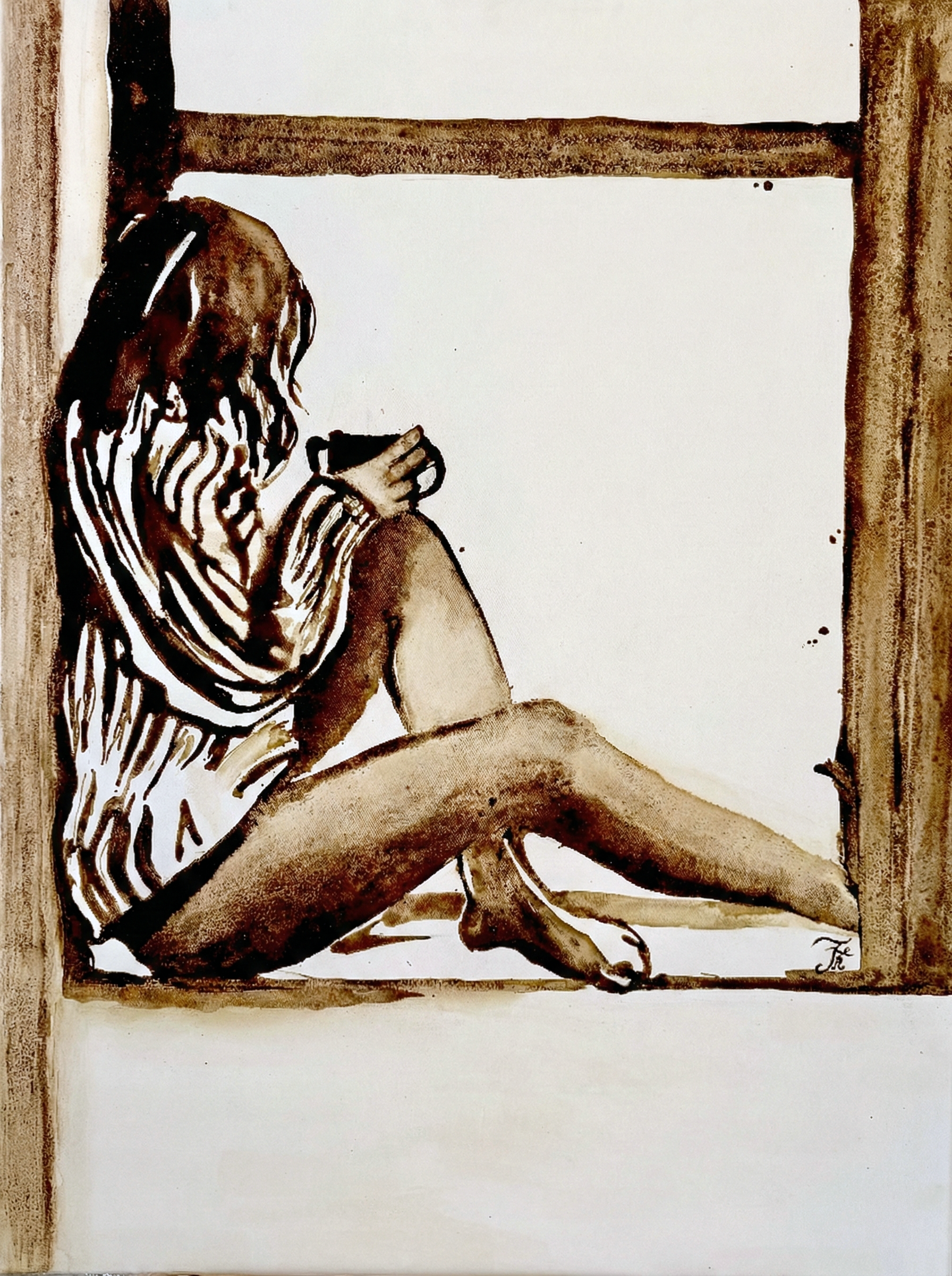 Freedom III: Insomnia, 2025   Coffee on canvas   40 x 30 in